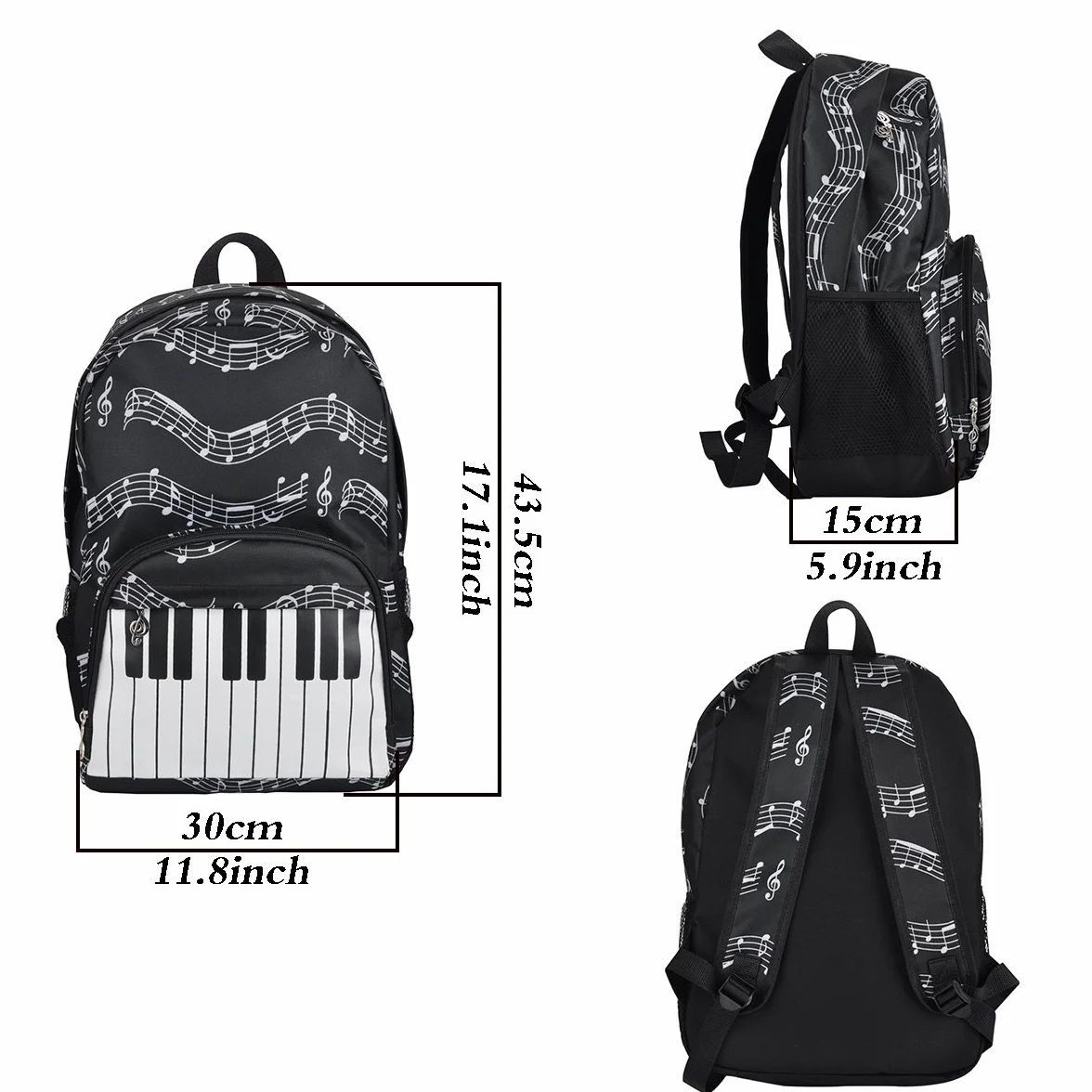 Punk Plecak szkolny Oxford Czarny Keyboard