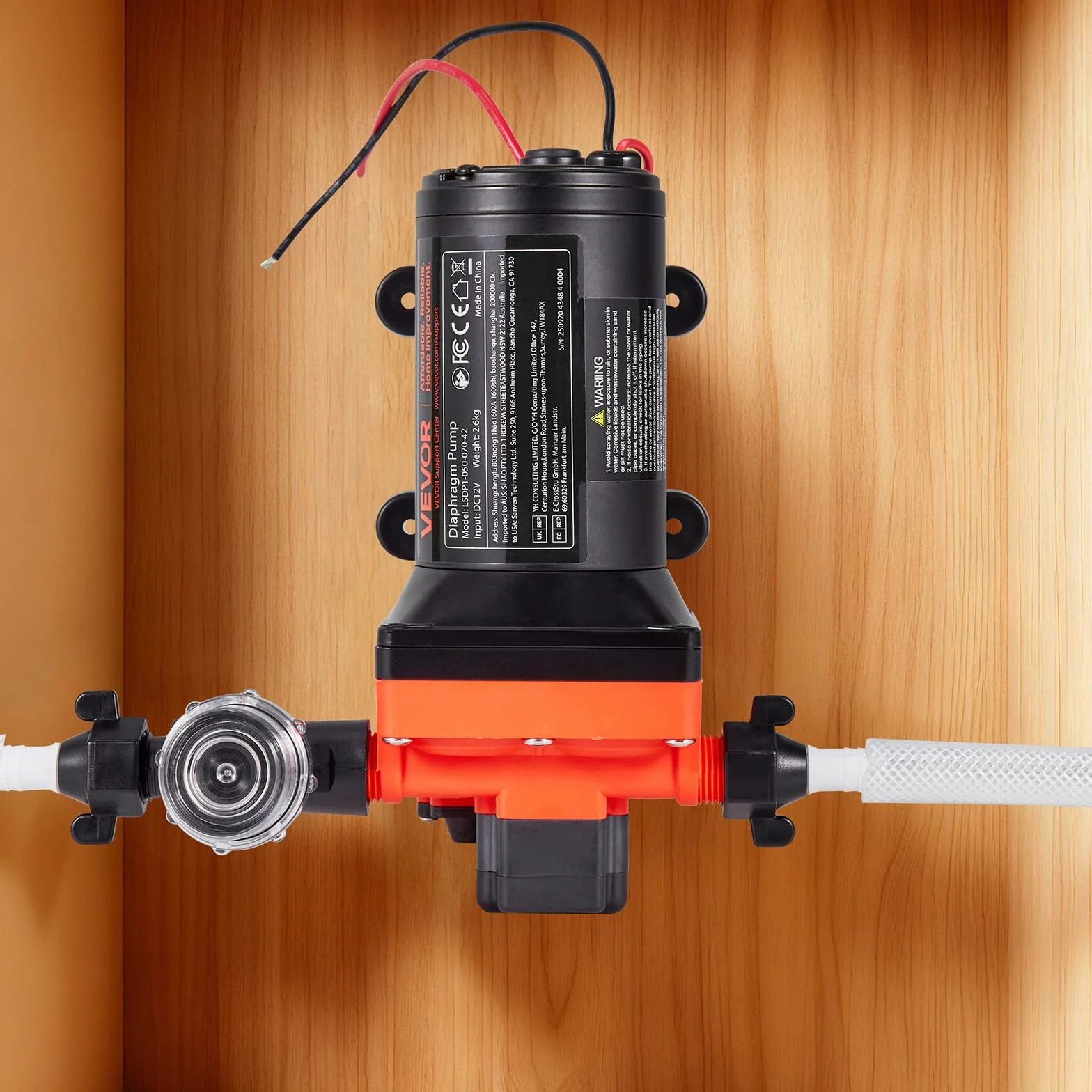 VEVOR Pompa membranowa, 12 V DC, 18,9 l/min, samozasysająca 4-komorowa pompa wodna z automatycznym przełącznikiem ciśnieniowym, ciśnienie 4,8 bar, do przyczep kempingowych, statków, jachtów, myjni