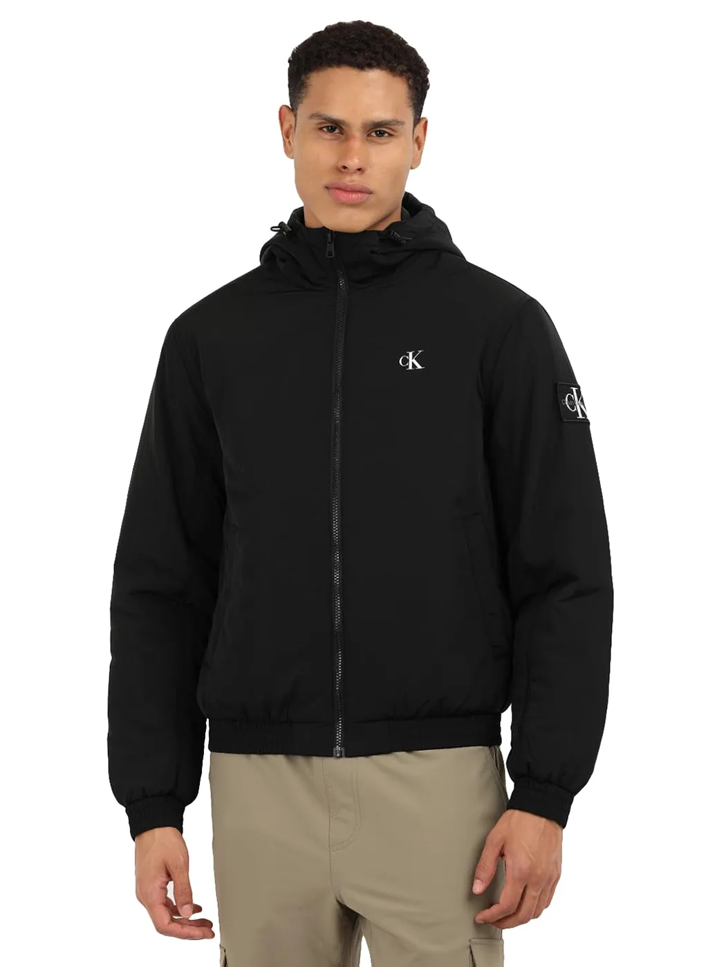 Calvin Klein Jeans Męskie kurtki Harrington z podszewką z kapturem, Ck czarny, XXL