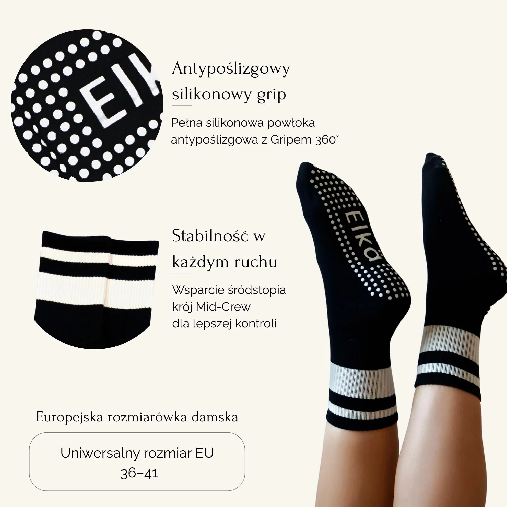 Skarpetki antypoślizgowe do pilatesu – ultra mocny grip, stabilność i komfort – idealne do treningu w domu, do jogi i fitnessu – grip socks – Elkä