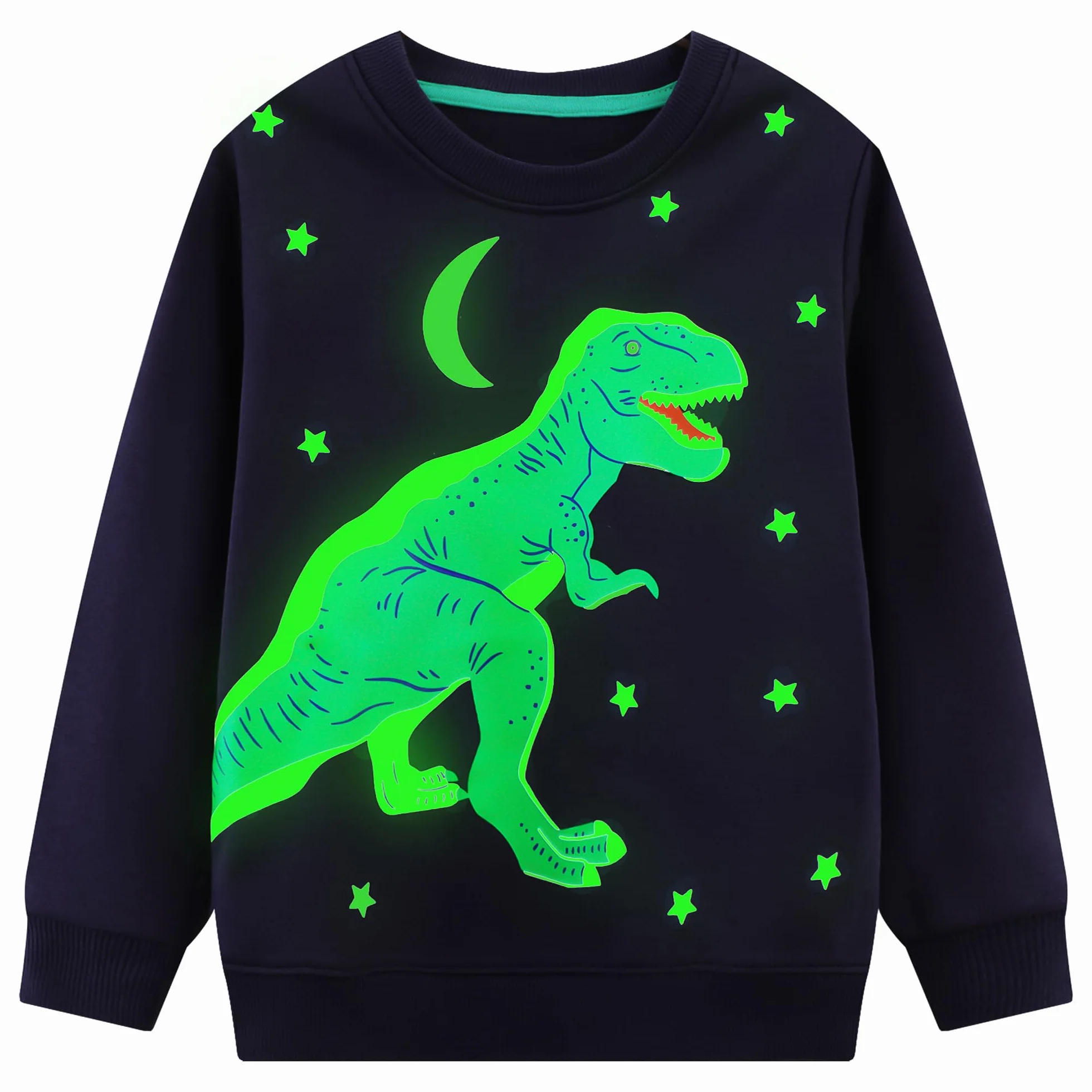 Bluza dla dzieci bawełna okrągły dekolt dinozaur sweter chłopiec z długim rękawem sweter bez kaptura swobodny sportowy sweter topy odzież dziecięca 2-7 lat