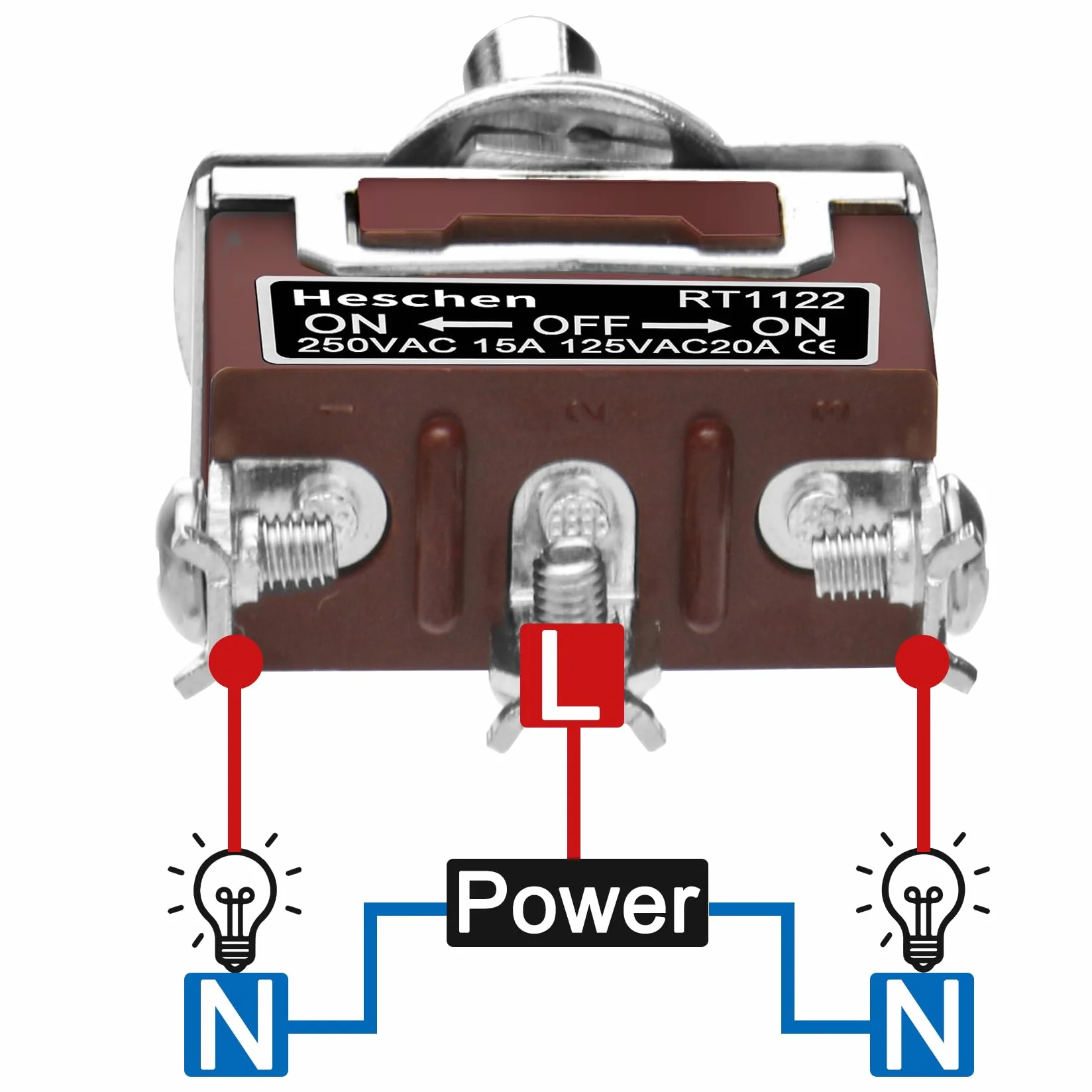 Heschen metalowy przełącznik przełączający SPDT utrzymywany wł./wył. / ON 3 pozycje 15 A 250 V AC CE