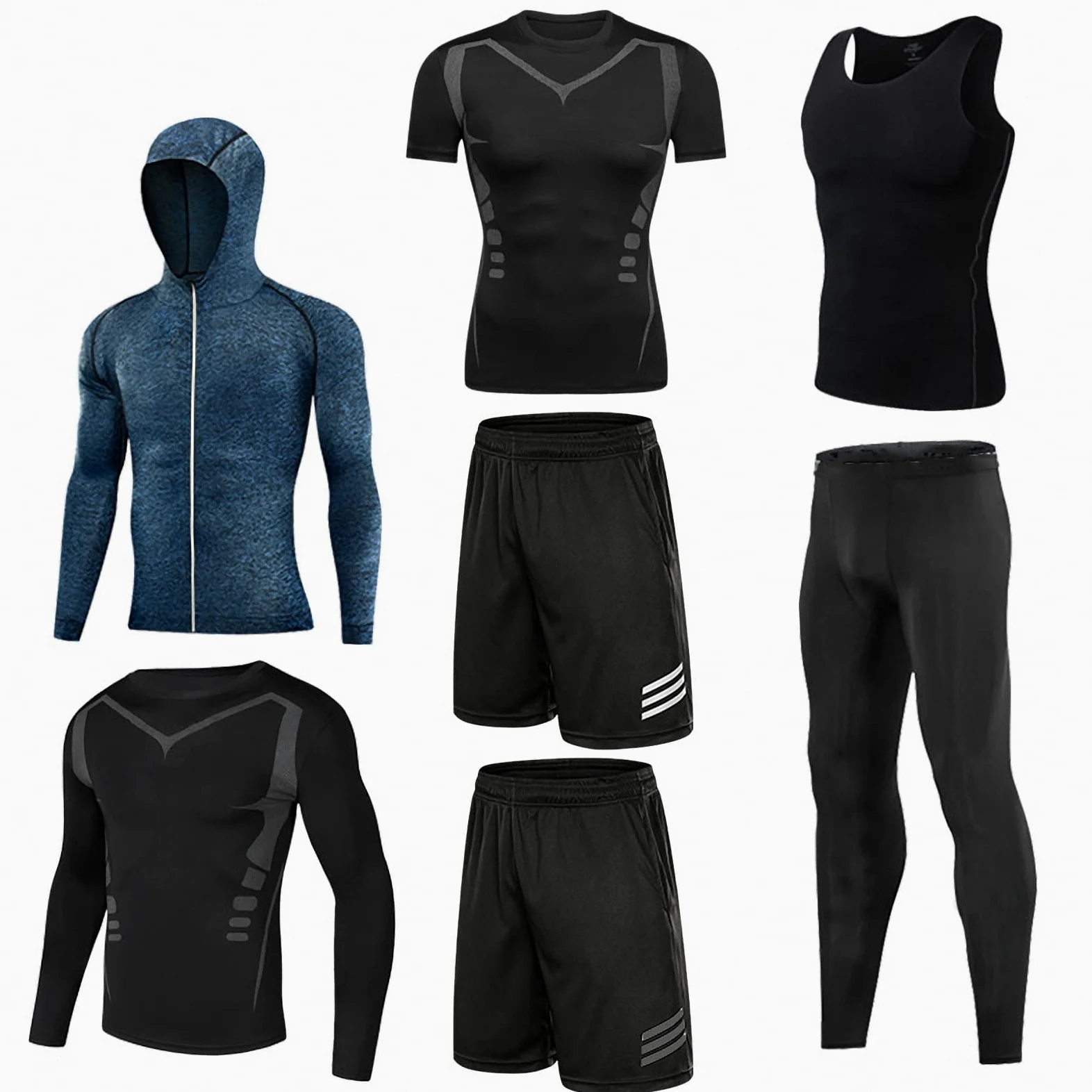7-częściowy męski zestaw odzieży fitness, szybkoschnące legginsy na siłownię, outdoorowa warstwa bazowa odzież sportowa, styl 12, L