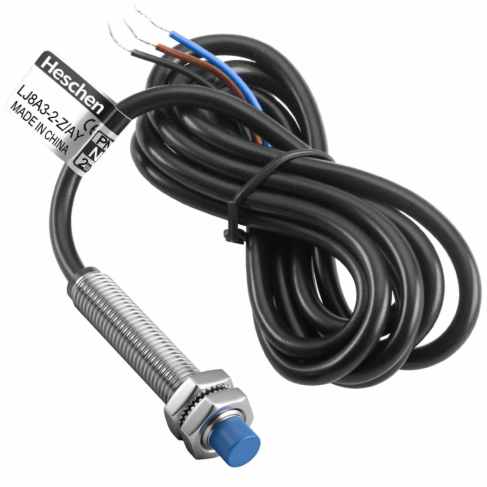 Heschen M8 Indukcyjny czujnik zbliżeniowy przełącznik nieekranowy typ LJ8A3-2-Z/AY detektor 2 mm 10-30 V DC 200 mA PNP normalnie zamknięty (NC) 3-przewodowy