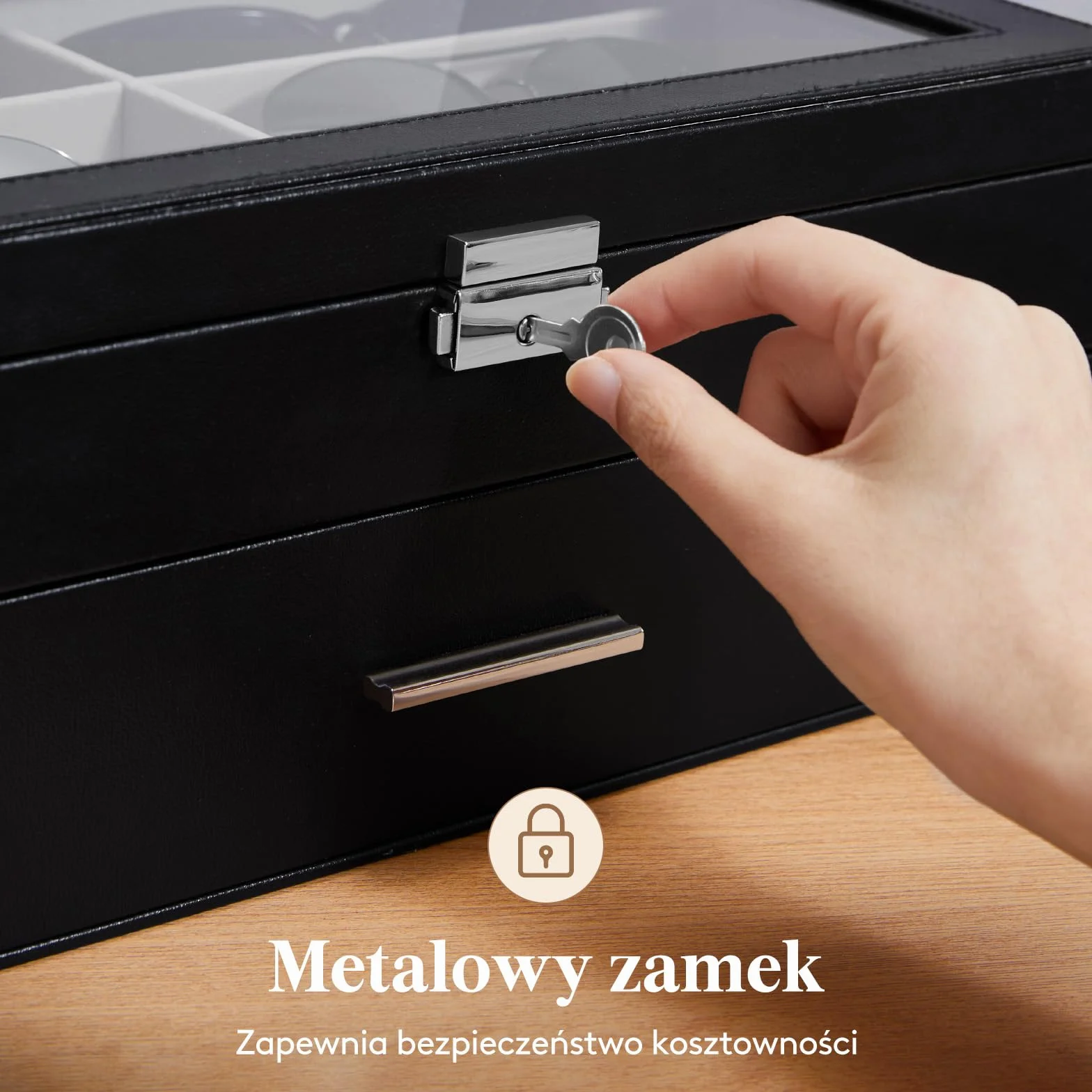 Lifewit 2-Warstwowy Organizer na Okulary Przeciwsłoneczne ze Szklaną Pokrywką, 6 Miejsc na Okulary i Zegarki, Czarny