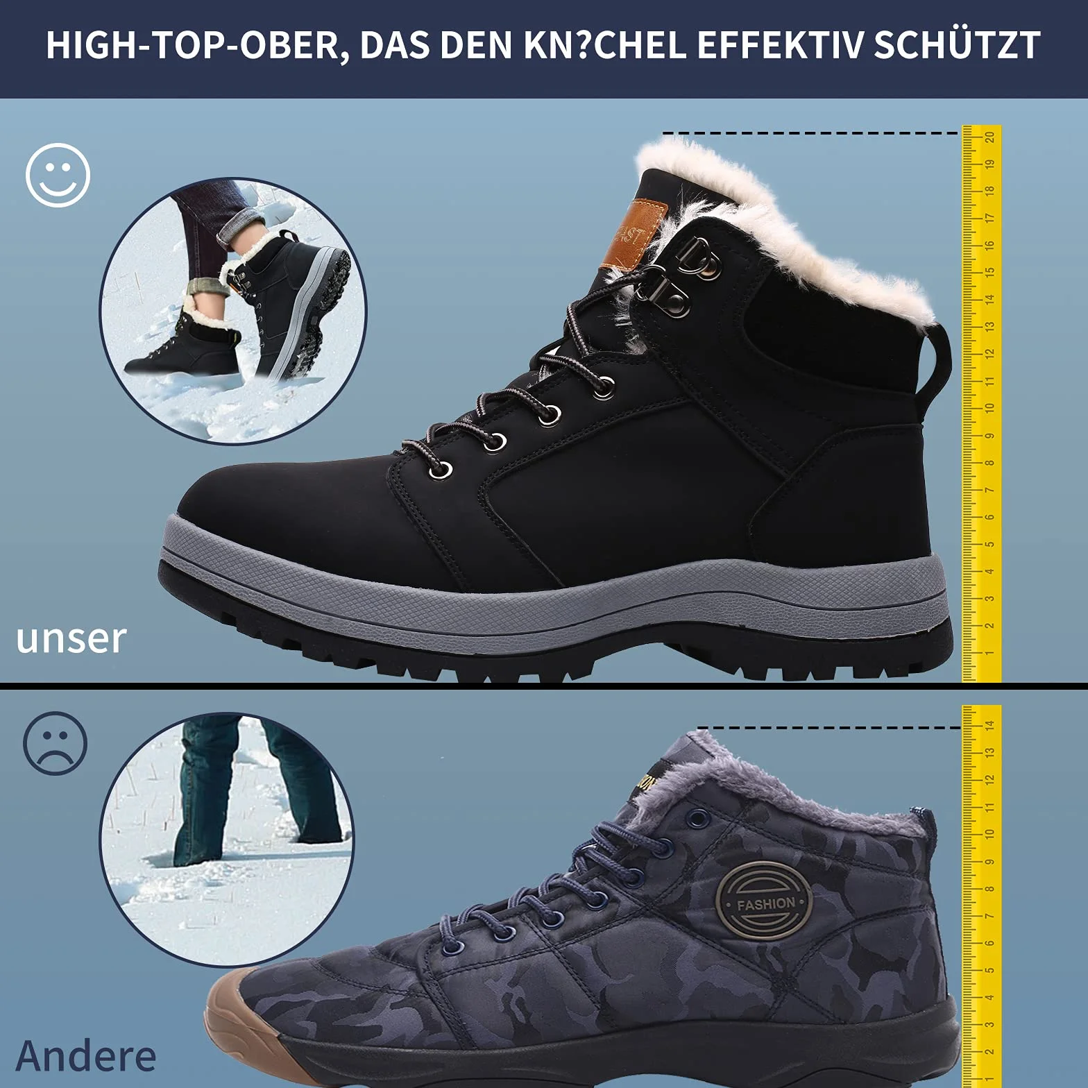 visionreast Ciepłe buty zimowe z podszewką, unisex, wodoszczelne, buty trekkingowe, buty zimowe, dla mężczyzn i kobiet, antypoślizgowe, sznurowane, do aktywności na świeżym powietrzu