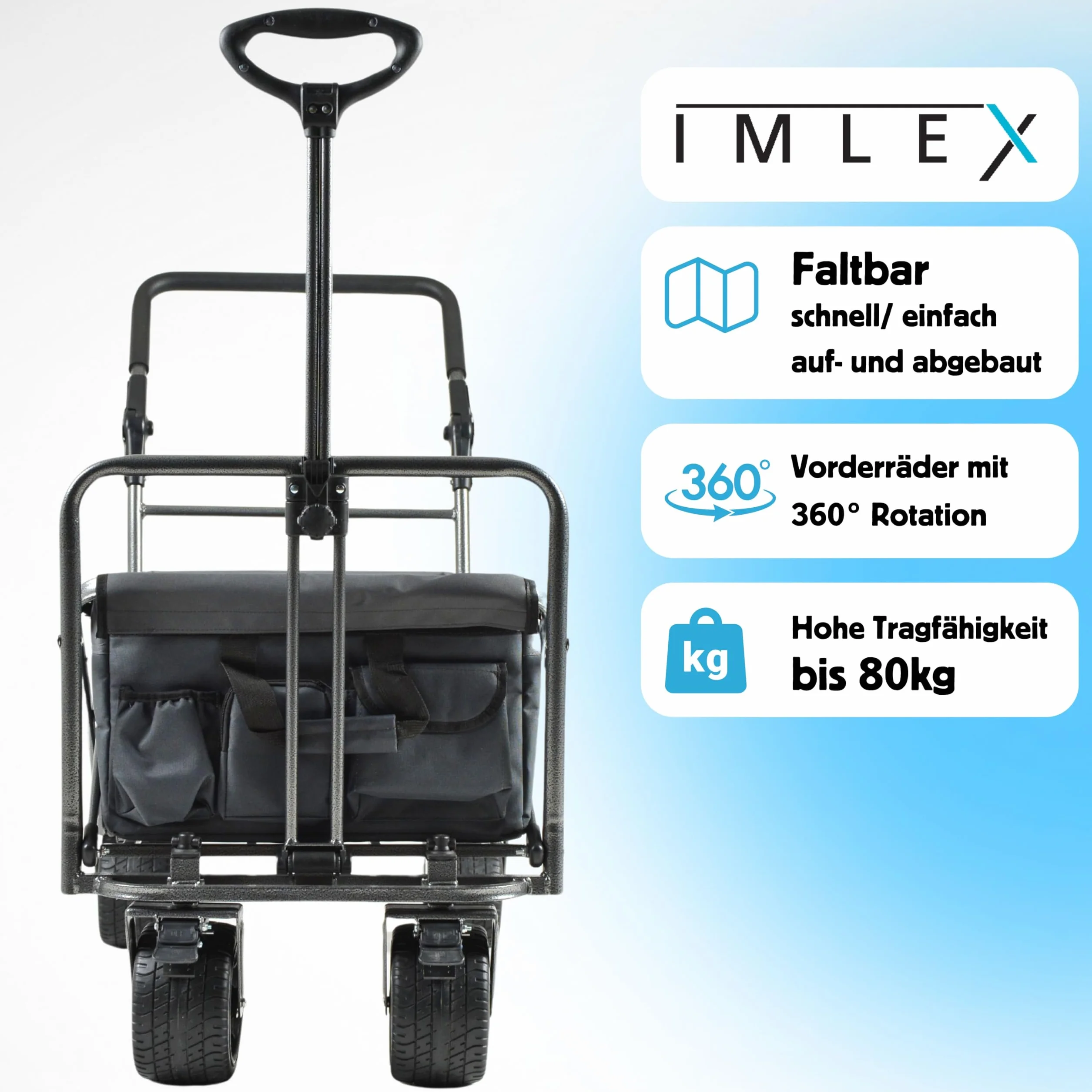 IMLEX IM-4275 składany wózek transportowy z uchwytem przesuwnym (szary)