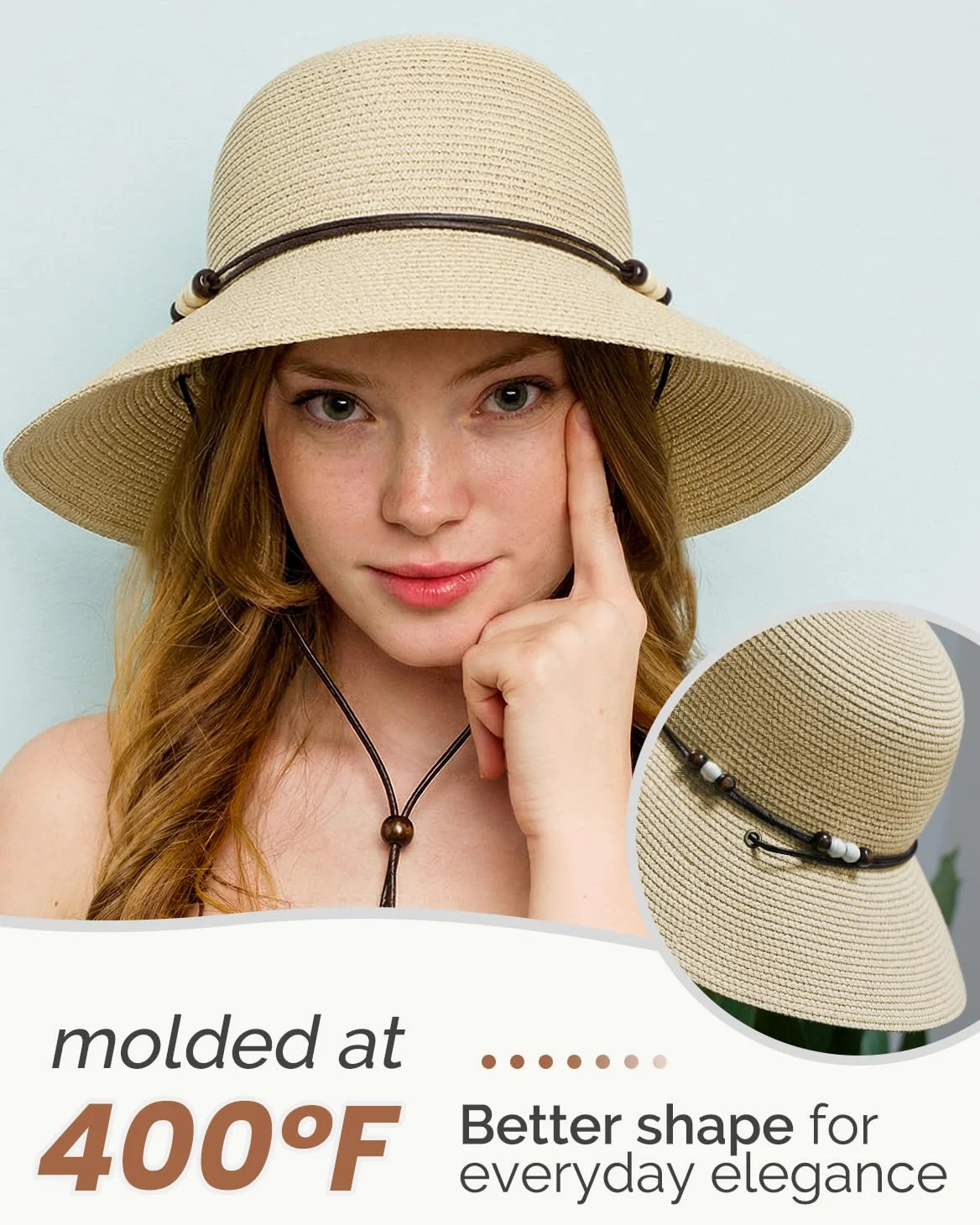 Creekstone Damska słomkowa czapka przeciwsłoneczna, ochrona przed promieniowaniem UV UPF 50+, lekka słomkowa czapka typu bucket hat, letnia podróż