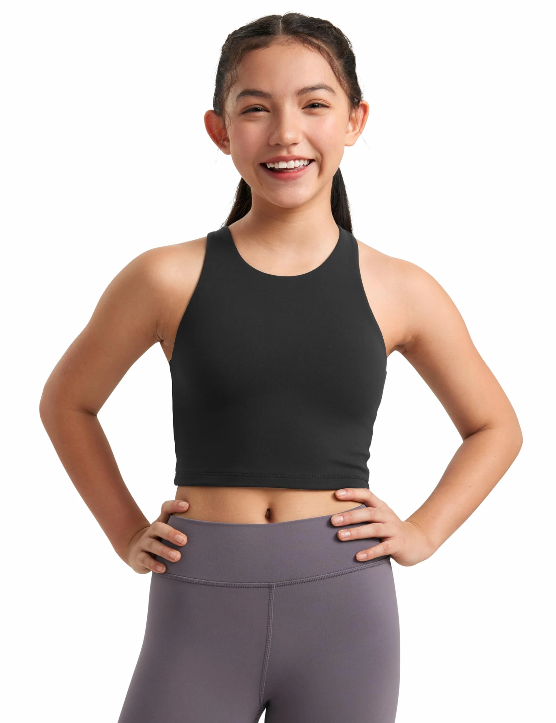 CRZ YOGA Dziewczęce podkoszulki Butterluxe Double Lined Tank Tops z wysokim kołnierzem Racerback Short Basic Sleeveless Dance Yoga