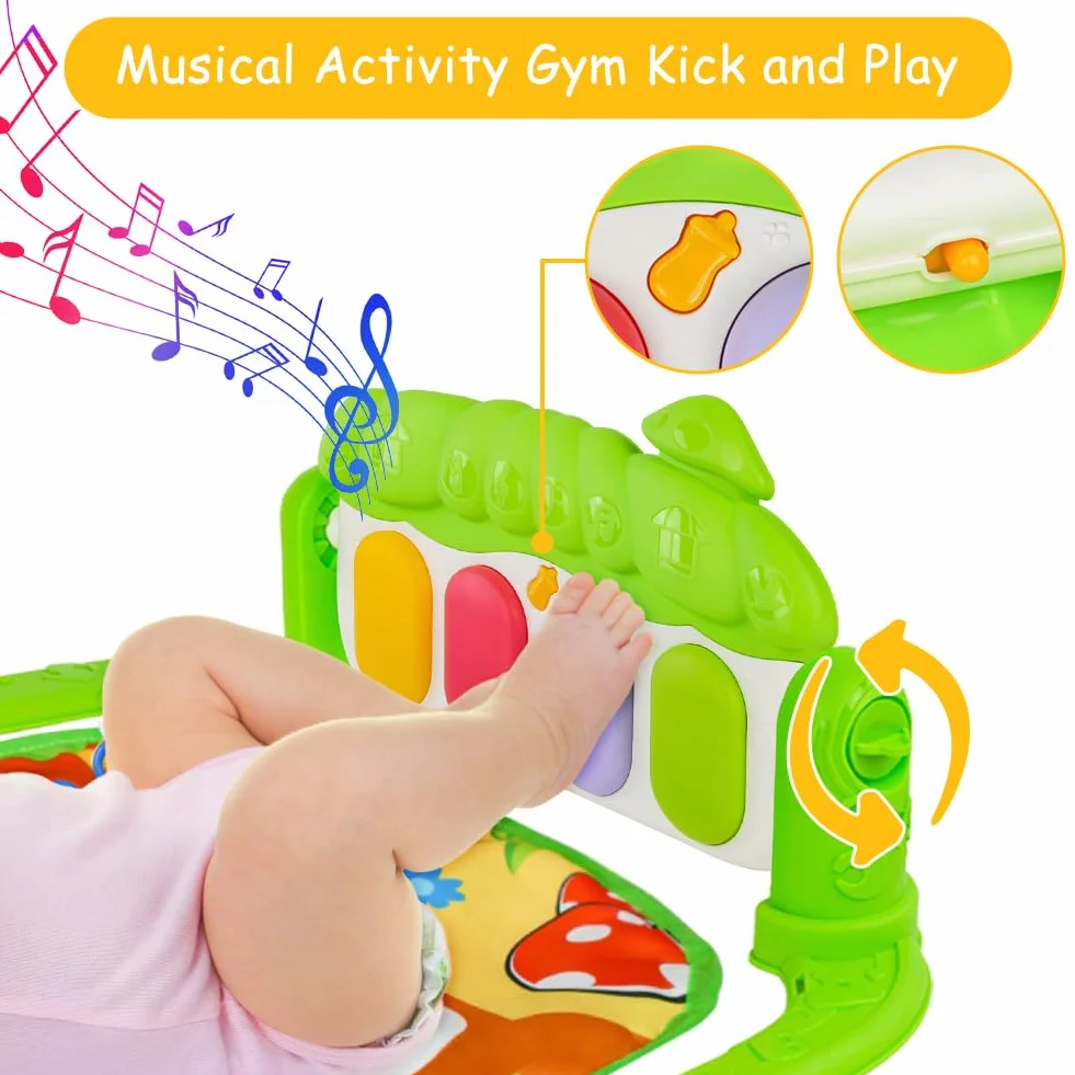 AOMIG Piano-Gym mata do zabawy, edukacyjna mata dla niemowląt do raczkowania z muzyką i światłami, mata do zabawy z łukiem, wyjmowana zabawka dla dziecka, dla niemowląt Noworodki - zielony