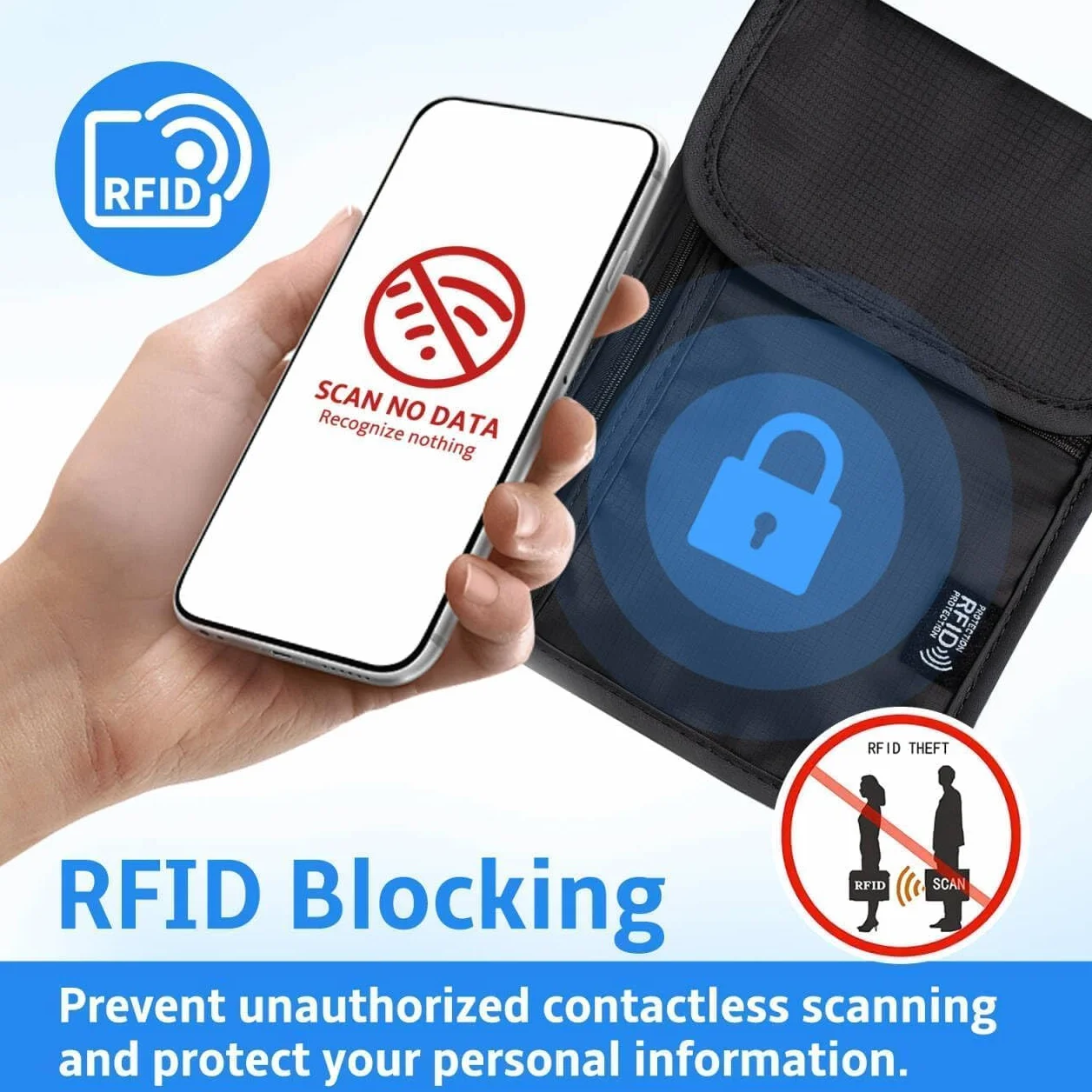 Etui na dokumenty podróżne z blokadą RFID, czarne