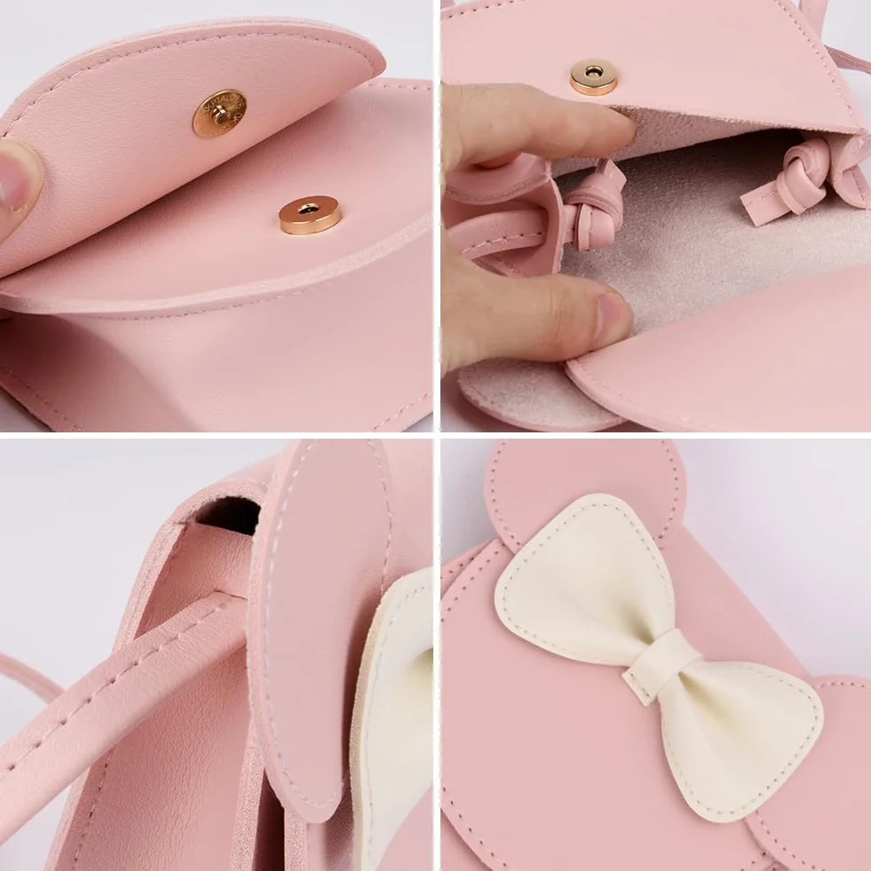 Shirene Mała Myszka Kokarda Kokarda Crossbody, Mała Dziewczynka Torebka Na Ramię Kokarda Klapka Mini Magnetyczna Klapka Torba Regulowany Pasek Torba Na Ramię Dla Dziewczyn Dzieci Maluch Nastolat