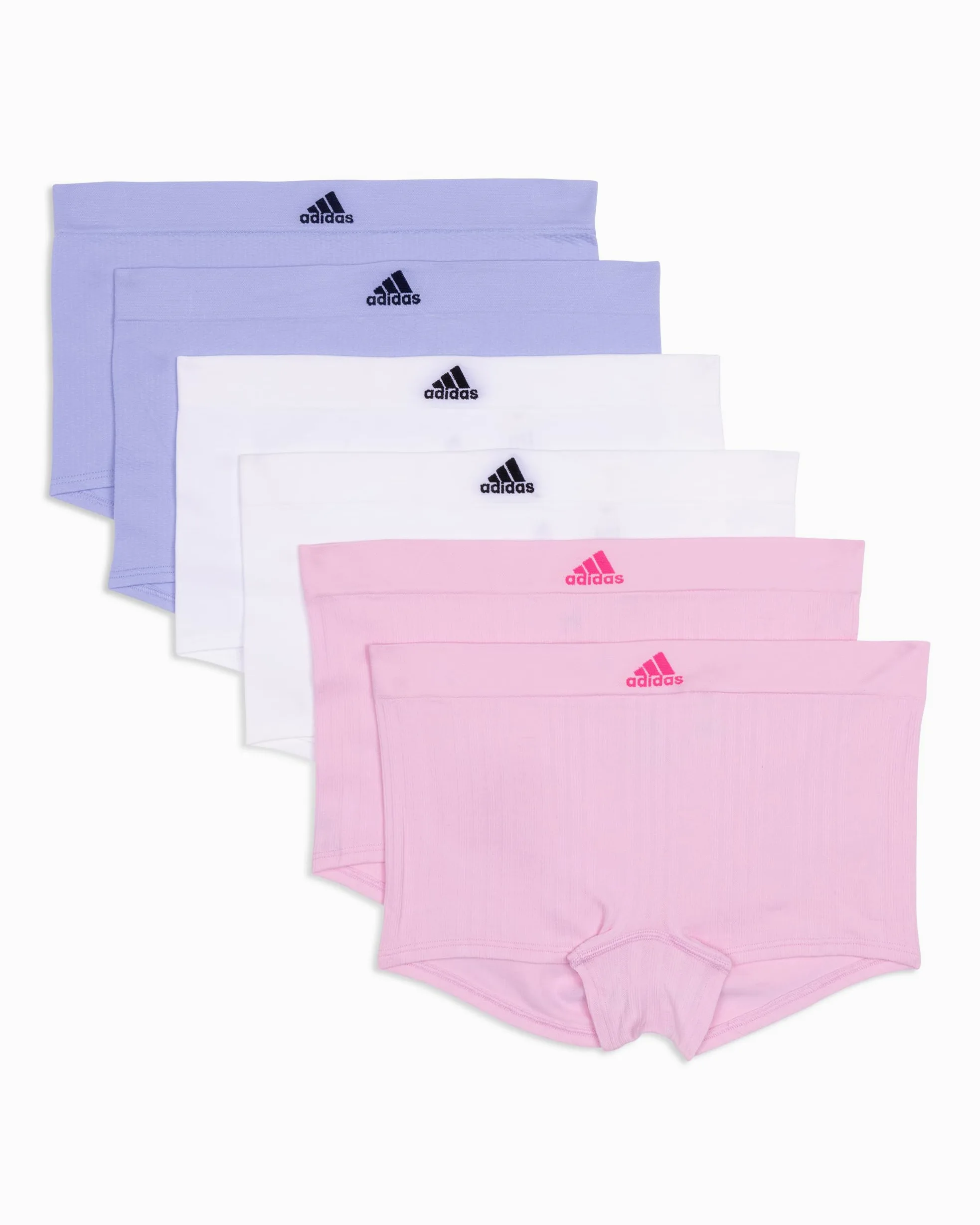 adidas Damskie krótkie majtki chłopięce, Wonder Pink żebrowany/biały/fioletowy odcień, S