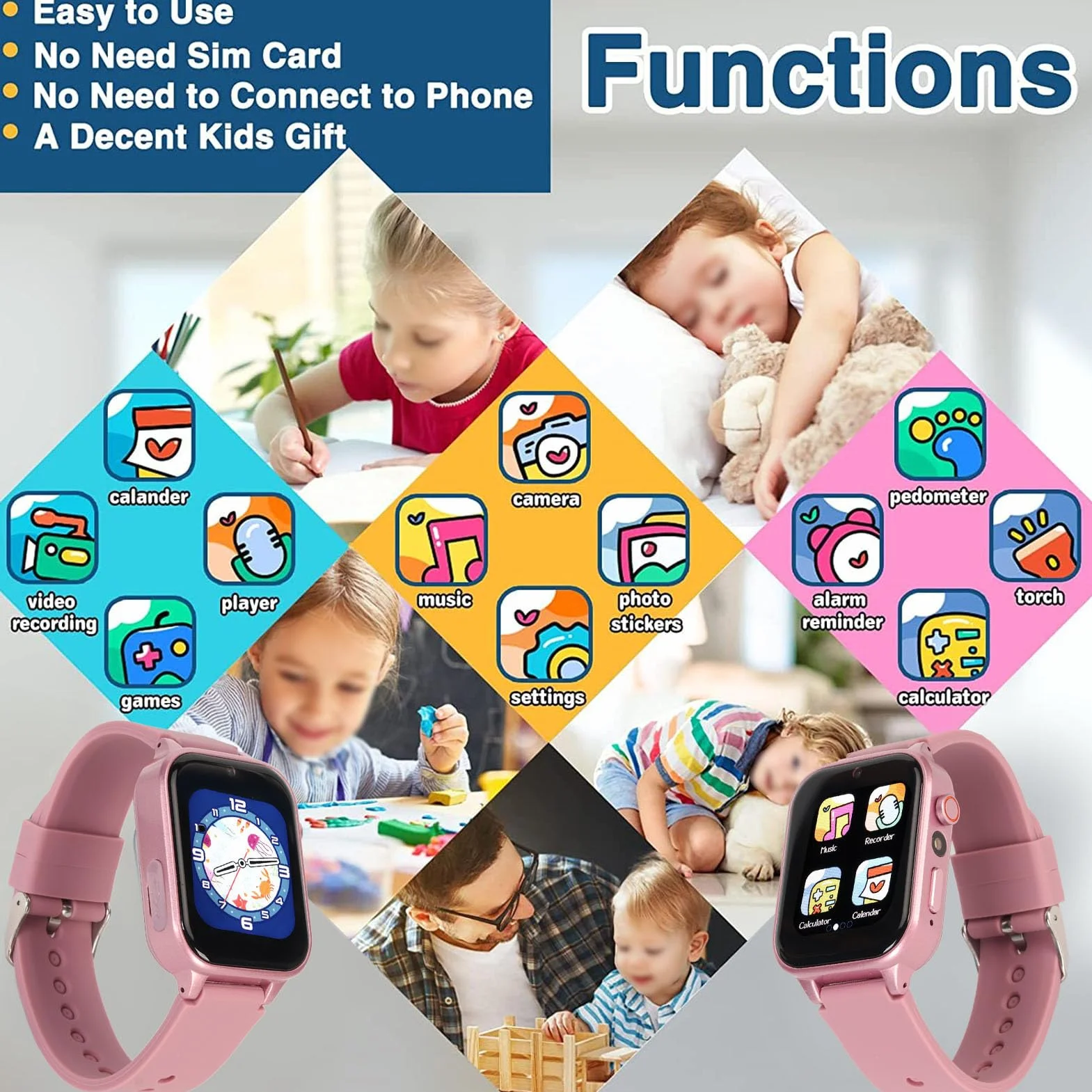 Inteligentny zegarek HD Smart Watch dla dzieci 4-12 lat z grami MP3 budzikiem krokomierzem