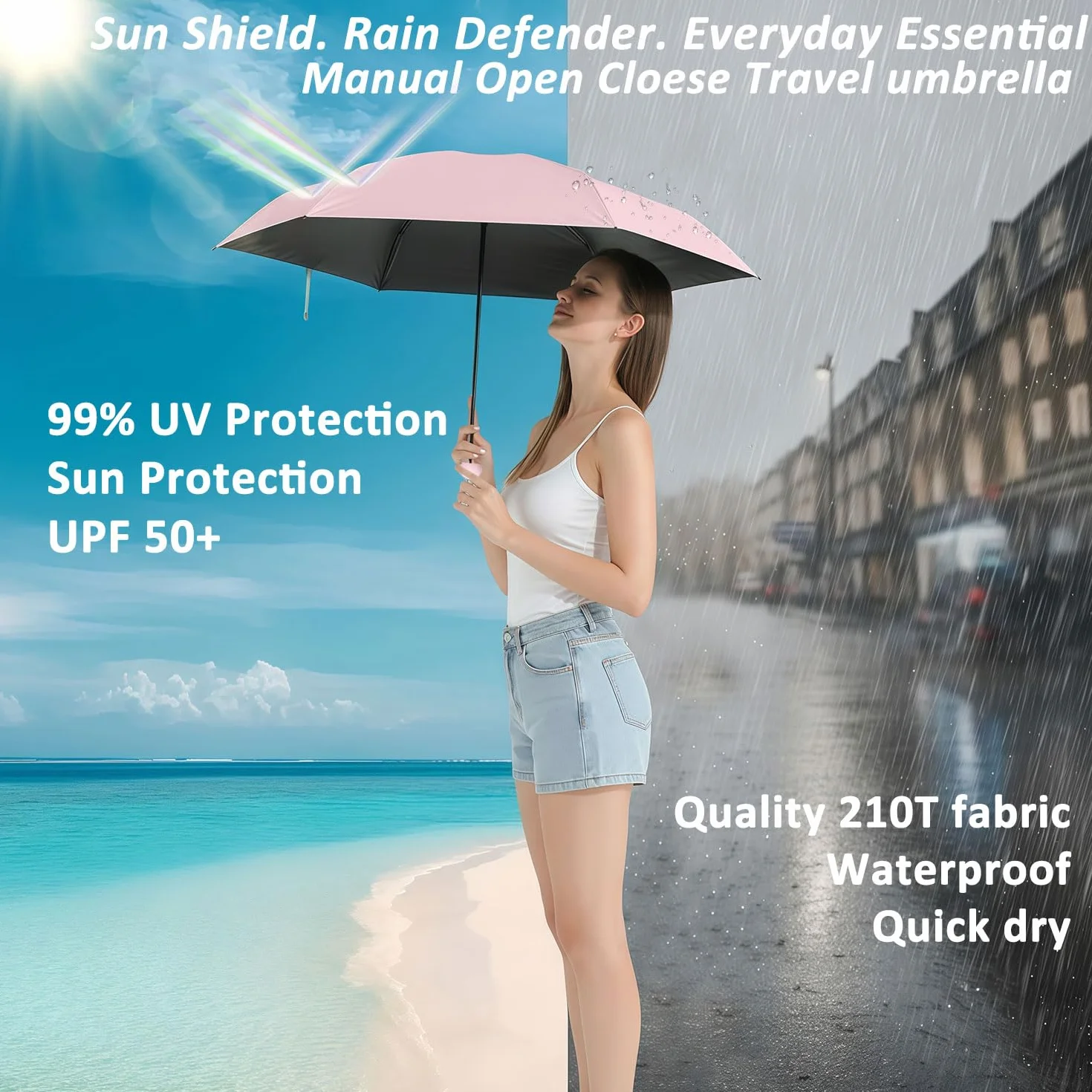 BAODINI Podróżny mini parasol do torebki z etui-mały kompaktowy parasol chroniący przed promieniowaniem UV lekki mały parasol kieszonkowy UPF 50+ dla kobiet dziewcząt mężczyzn