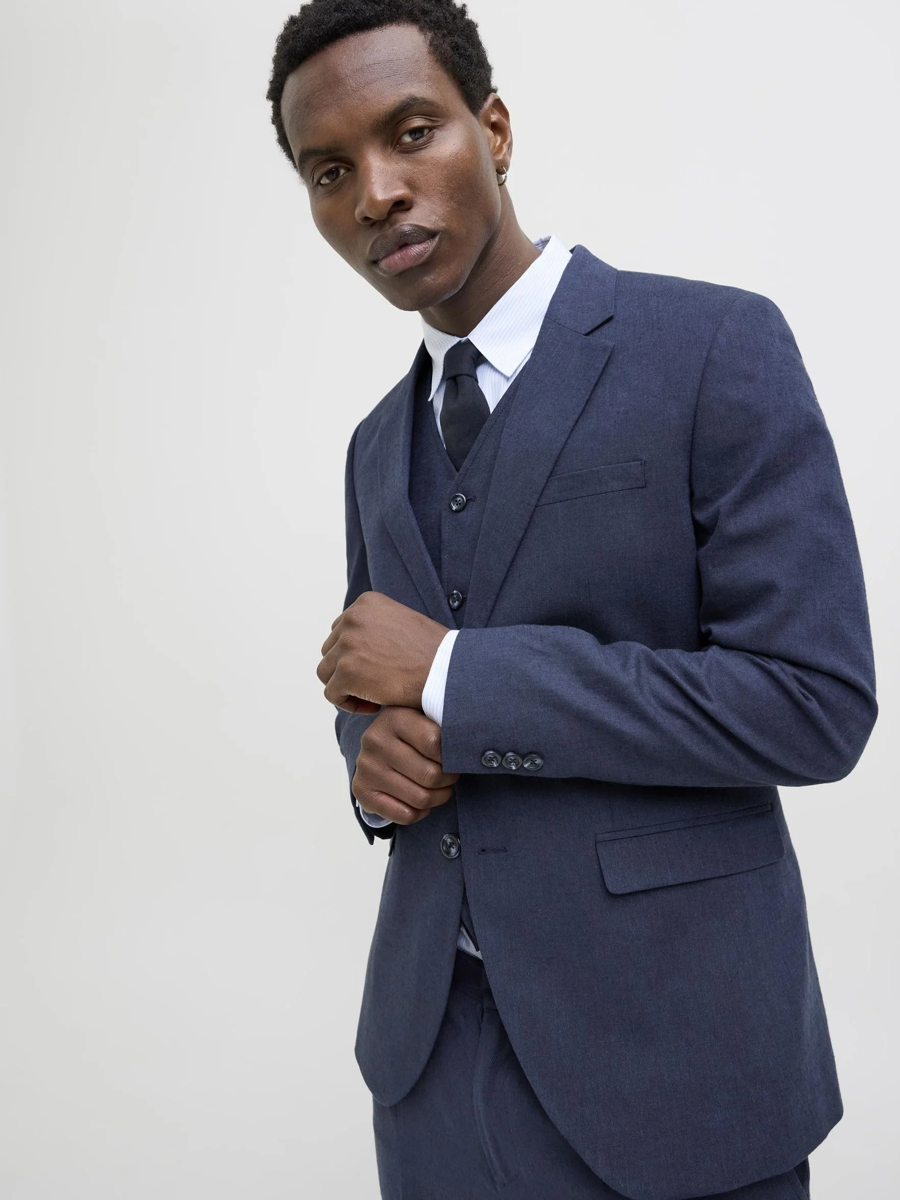 JACK & JONES Męska lniana marynarka Jprriviera Slim Fit Sn, Ciemny granatowy/Krój: Slim Fit, 54