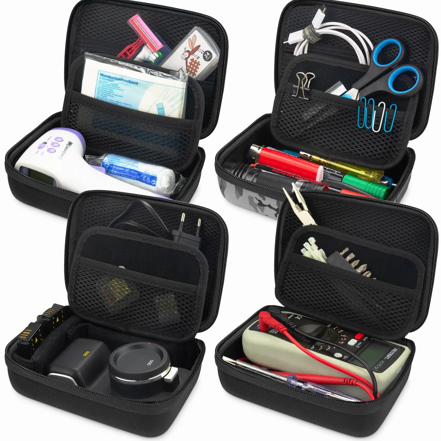 deleyCON Podróżna Torba Organizer Akcesoria Filc Mała - Hardcase z Przegrodami - na Elektronikę, Ładowarkę, Zasilacz, Kable, Samochód, Akcesoria Podróżne, Maszynkę do Strzyżenia, Kamerę - Czarny