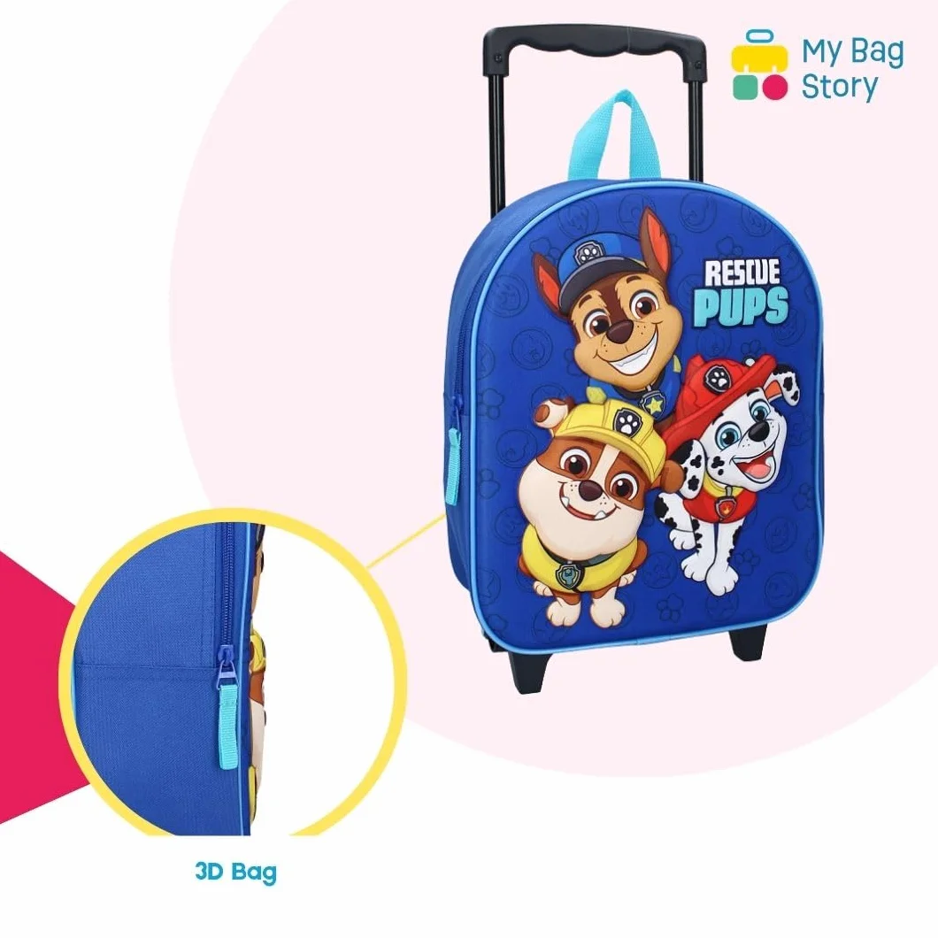 mybagstory - Torba 3D Pat Patrol - Dziecko 32 x 26 x 11 cm - 1 kieszeń zapinana na zamek - Wózek z 2 kołami - Efekt ulgi - Idealny do przedszkola, na wakacje lub wyjścia