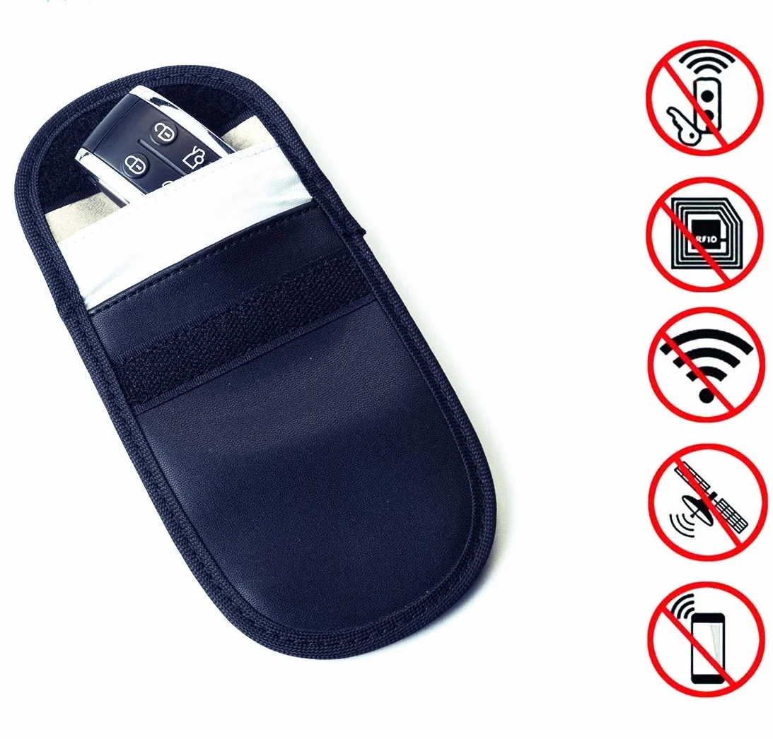 2 x etui na kluczyki do samochodu, z osłoną RFID, ochrona przed kradzieżą, na kluczyki, karty kredytowe, etui ze sztucznej skóry, kolor czarny