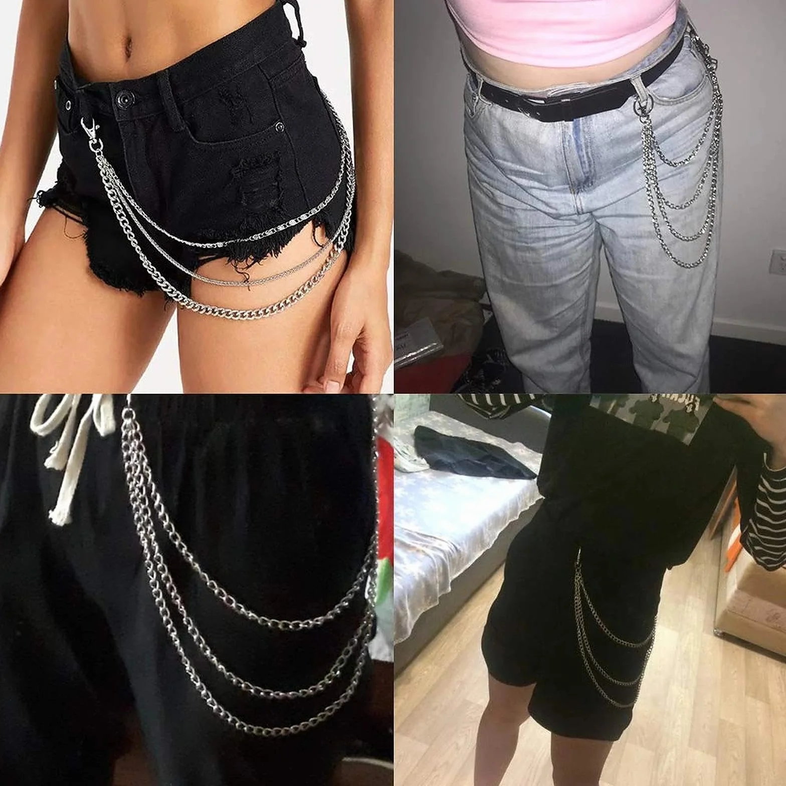 KingYH 1 opakowanie łańcuszek do spodni potrójne łańcuszki metalowy portfel łańcuszek dla mężczyzn kobiet moda hip hop rock dżinsy punk spodnie portfel łańcuszek dekoracja ubrania akcesoria