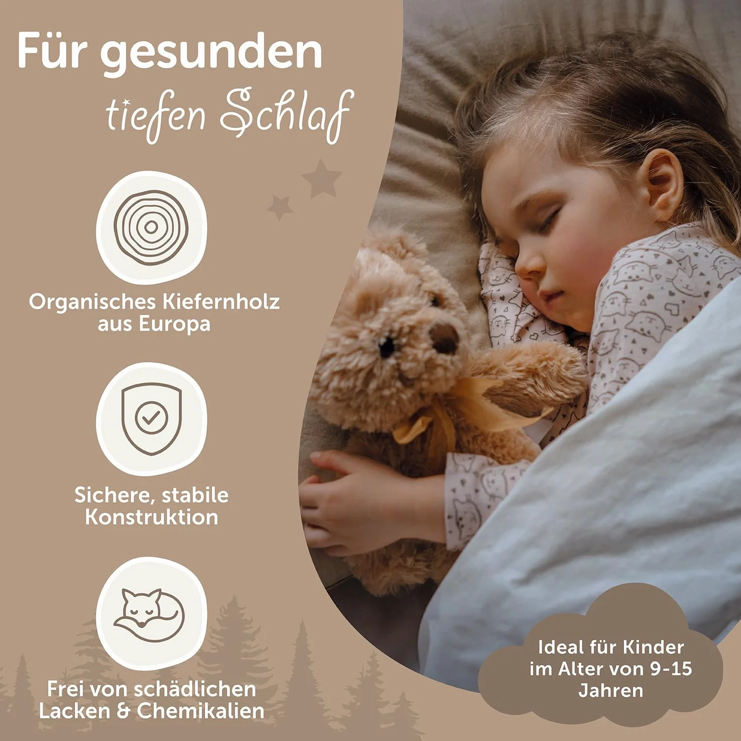 Famifidus Montessori łóżko podłogowe 90 x 200 cm, w zestawie zabezpieczenie przed wypadnięciem i stelażem | łóżko dziecięce dla chłopców i dziewczynek (naturalne, 90 x 200 cm)