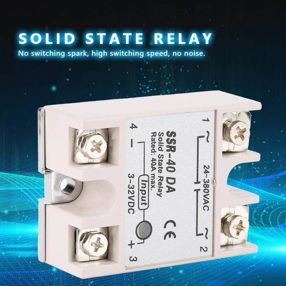Przekaźnik półprzewodnikowy Jednofazowy DC AC SSR-40DA 40A 3-32 V DC / 24-380 V AC Moduł przekaźnika półprzewodnikowego