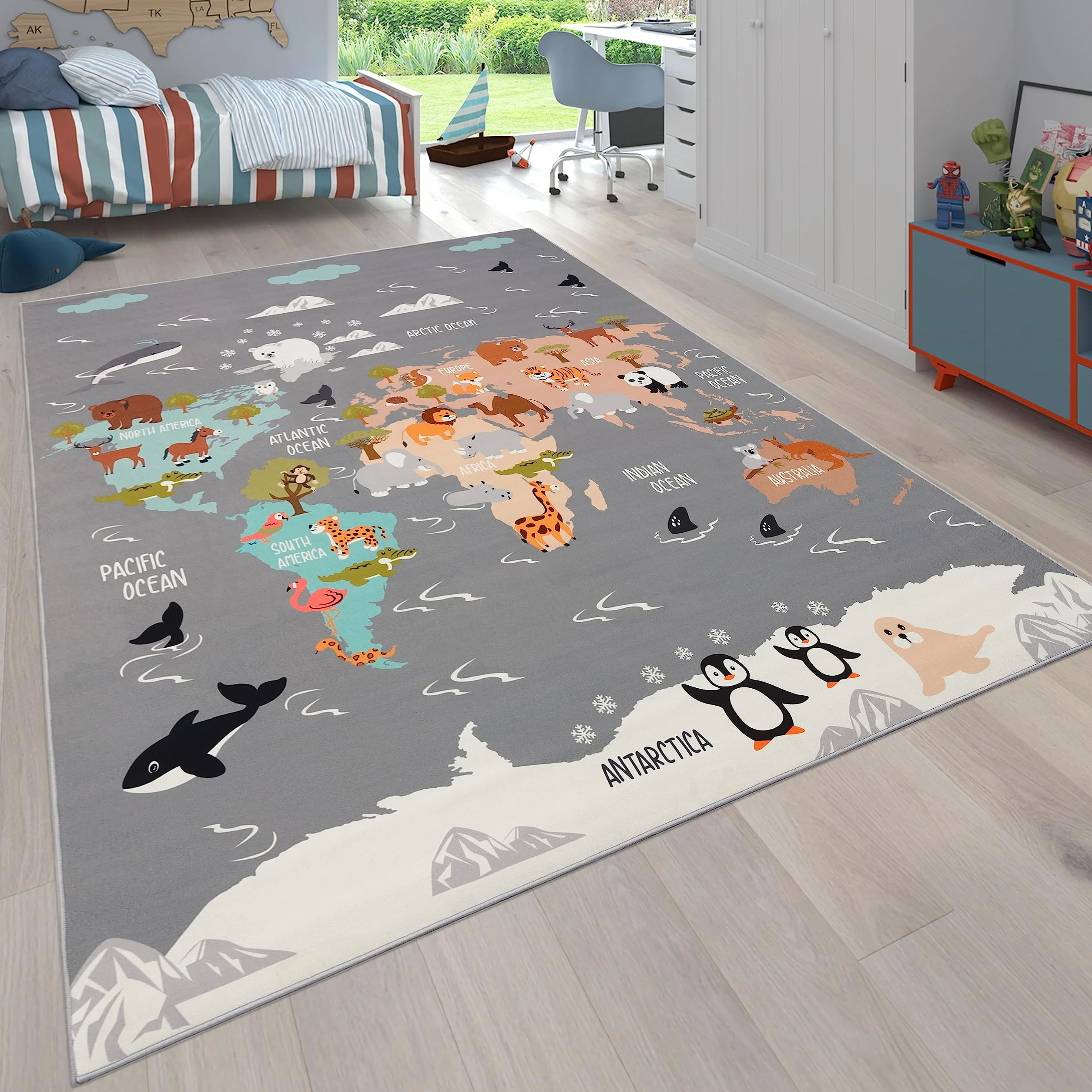 Paco Home Dywan Dzieciêcy Dywan Do Pokoju Dziecka Motyw Zwierzêcy Antypo¶lizgowa Strona Szary Niebieski Br±zowy, Rozmiar:80x150 cm