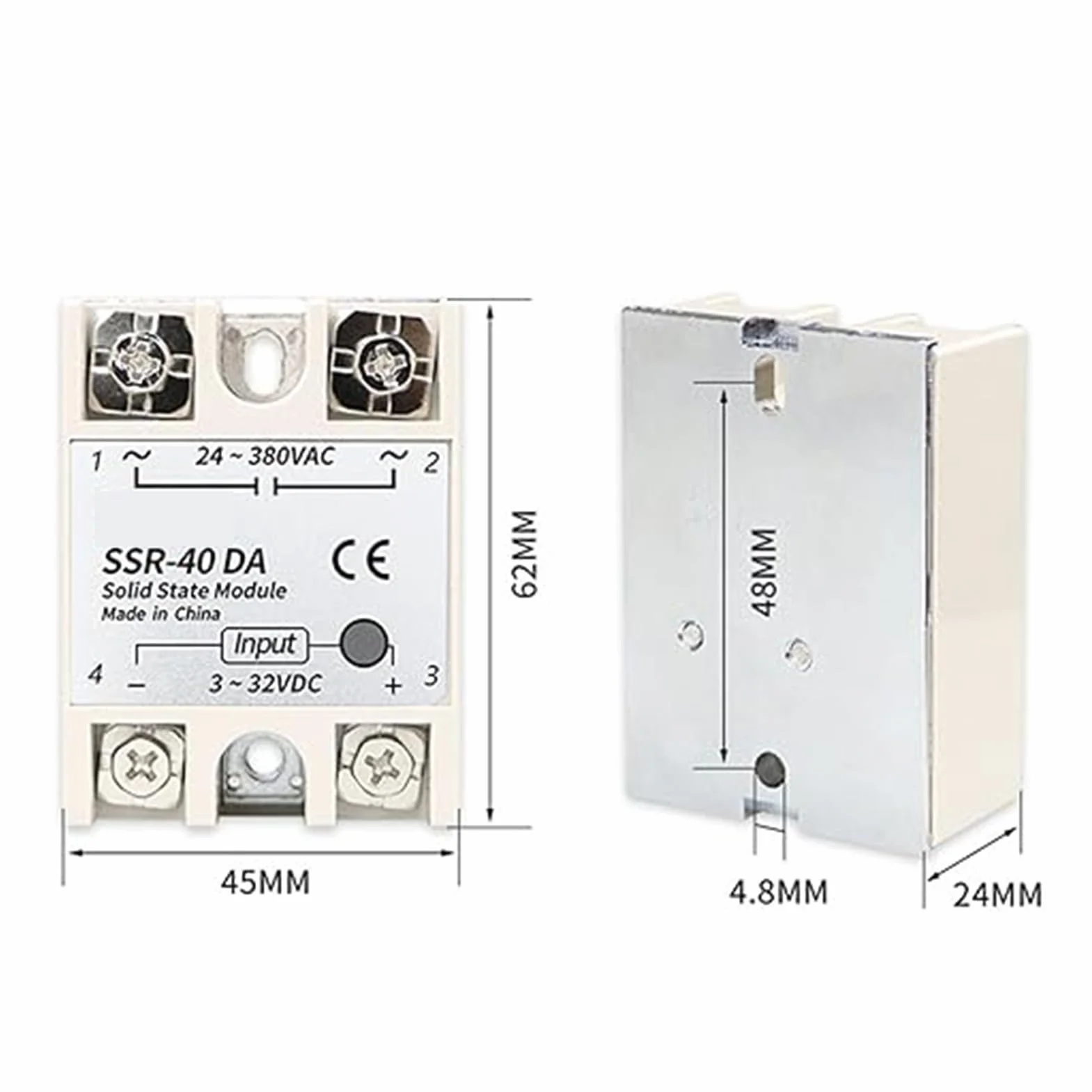 CAM2 2 szt. przekaźnik półprzewodnikowy SSR-40DA, 3-32 V DC, 24-380VAC 40A, automatyczny, montaż na panelu