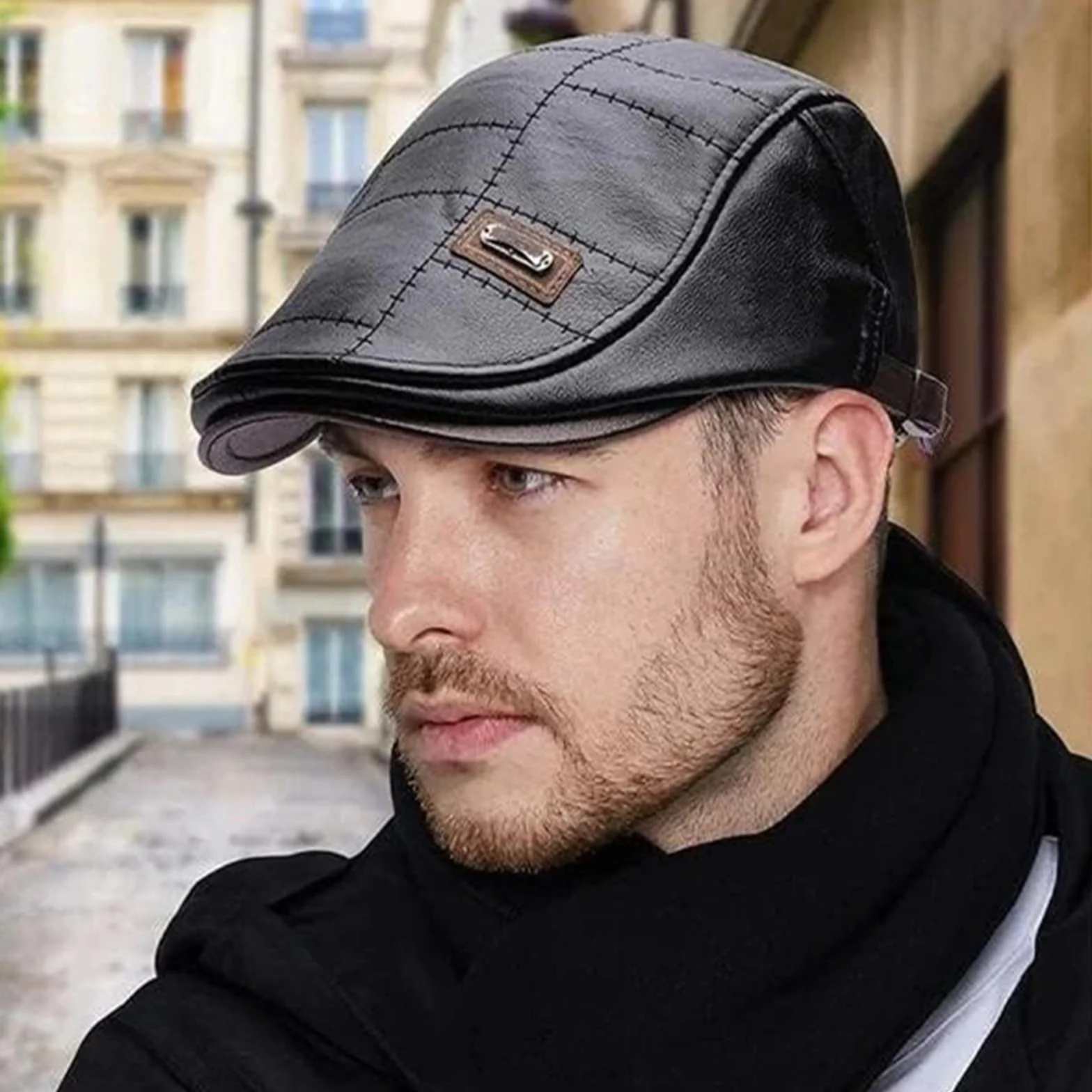 Skórzany Beret Męski Czapka Ciepła Zimowa Gazeciarz Kapelusz Modny Unisex Ciemnobrązowy, Brązowy