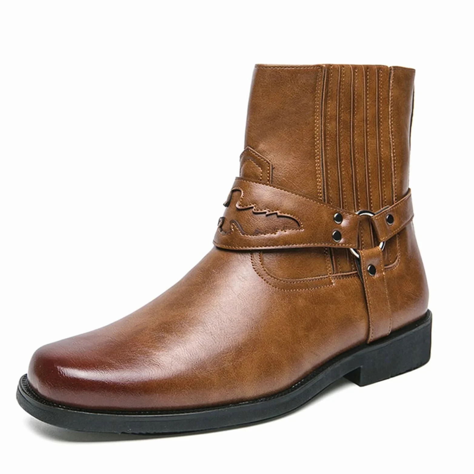 HusSeN Zachodnie kowbojskie buty dla mężczyzn buty do połowy łydki niski obcas na co dzień haftowane boczny zamek błyskawiczny retro buty robocze unisex buty do połowy łydki