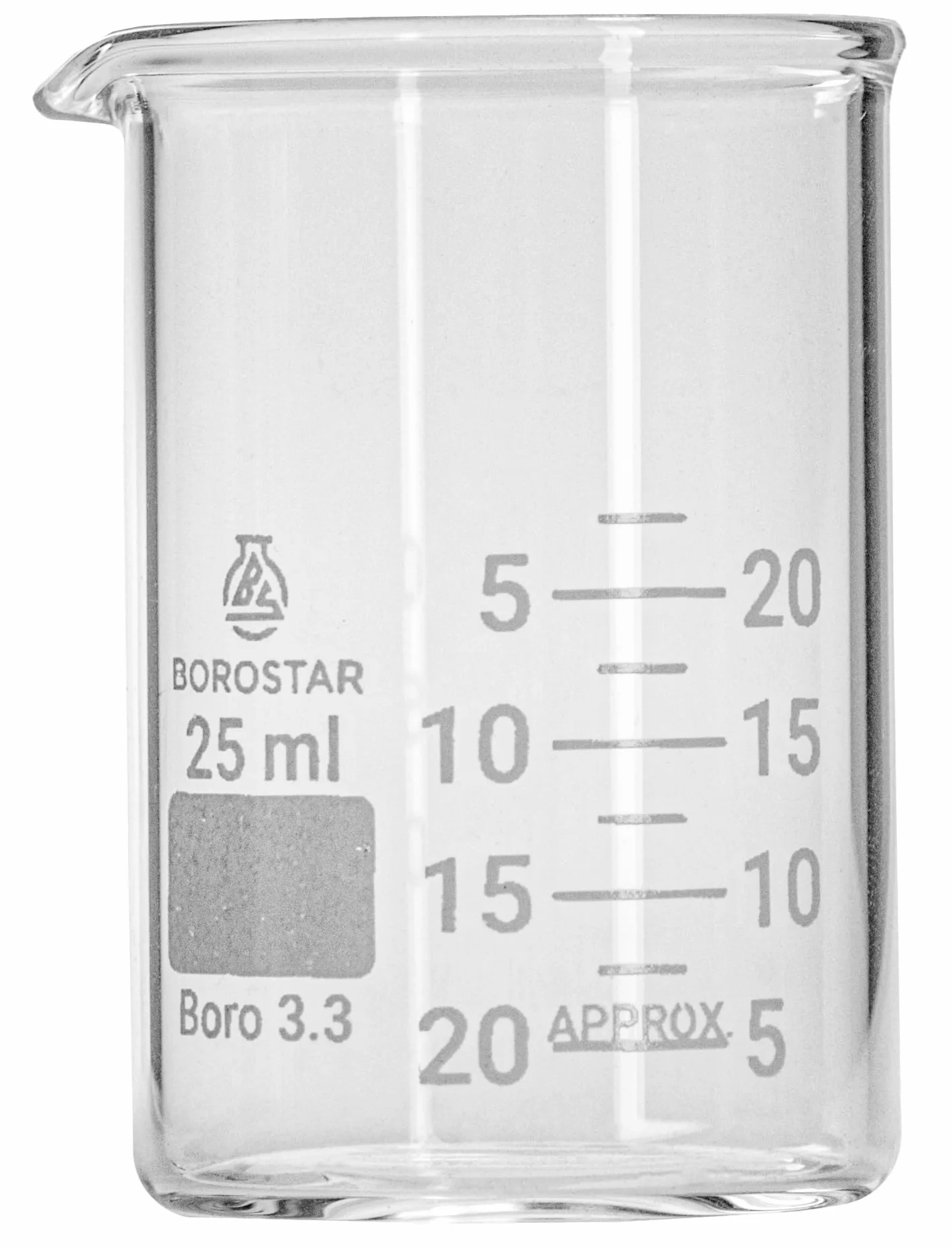 Zlewka (Boro 3.3), niska forma, z podziałką i dzióbkiem, 25 ml
