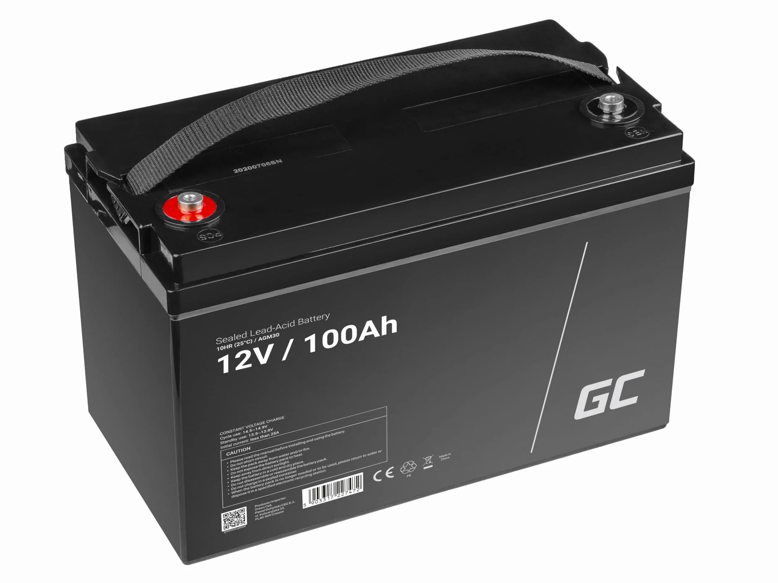 Green Cell® AGM 12 V, 100 Ah akumulator VRLA, akumulator ołowiowy, akumulator zapasowy, akumulator żelowy, odporny na cykl Unbemann Caravan, fotowoltaika, wózek inwalidzki, magazynowanie solarne,