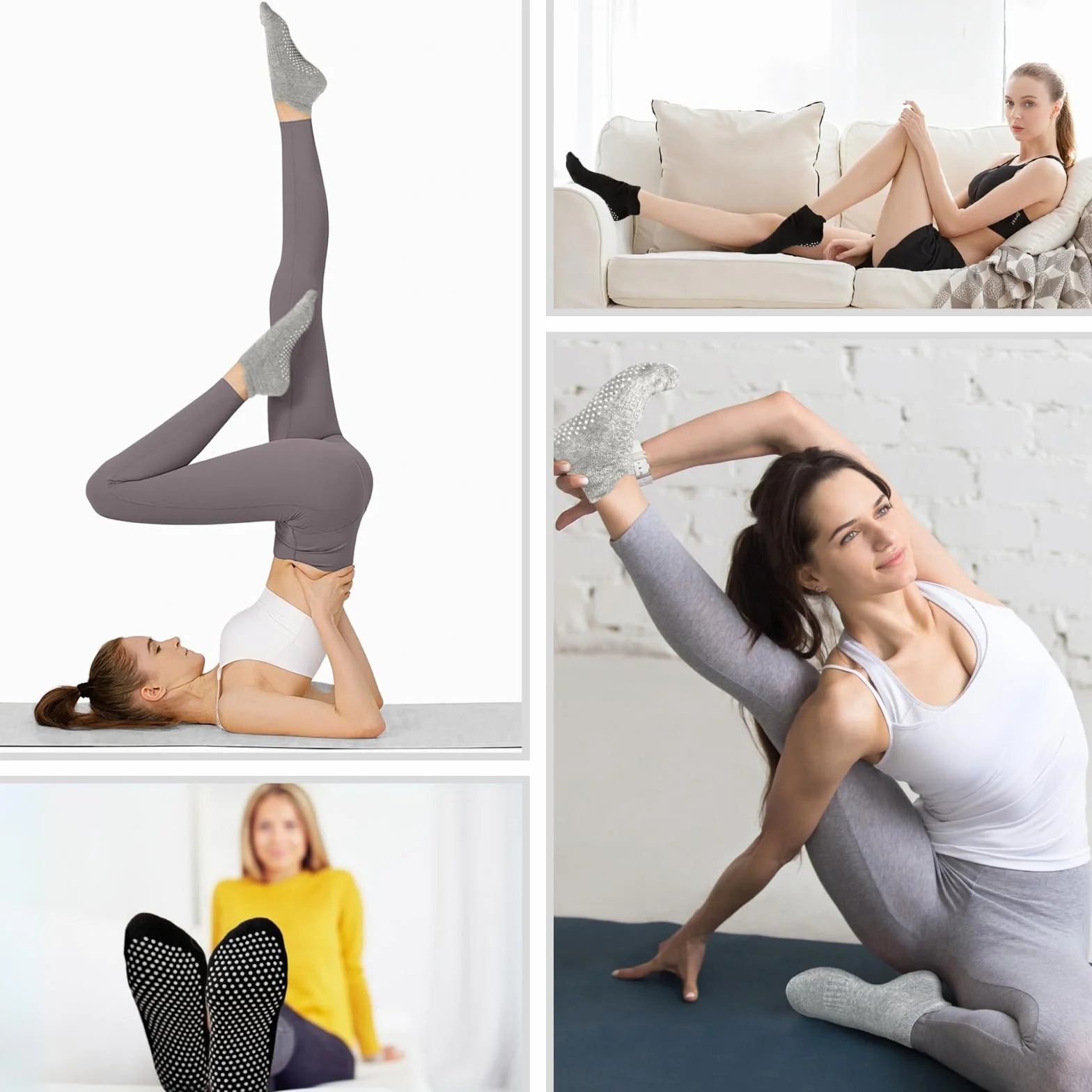 3 pary skarpet do jogi antypoślizgowe skarpety do pilatesu dla kobiet i mężczyzn oddychające bawełniane skarpetki do baletu szpitala tańca w domu fitness pełne palce kostki antypoślizgowe