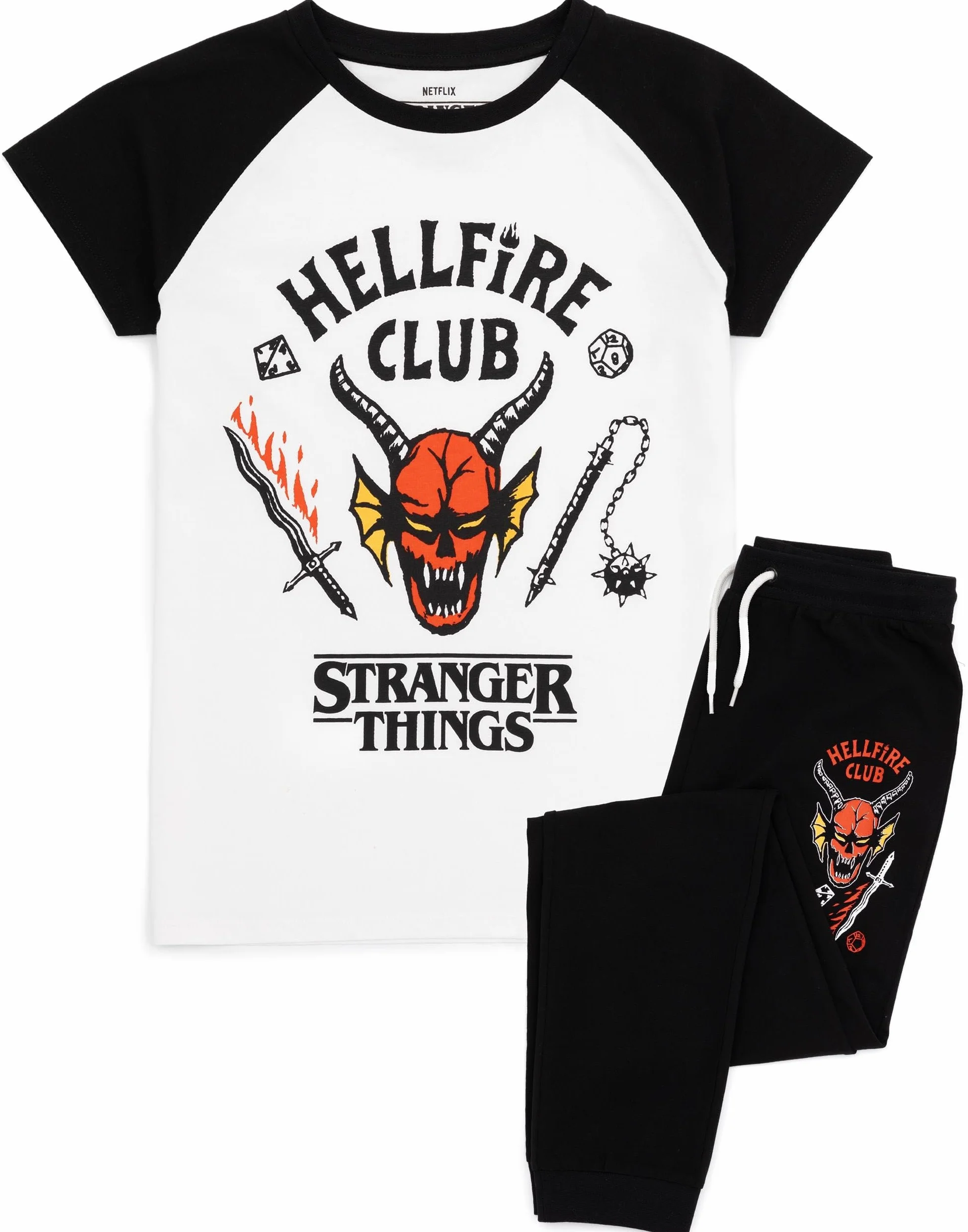 Stranger Things Piżamy dla dzieci Hellfire Club T-shirt Spodnie Zestaw Netflix Gadżety serialowe