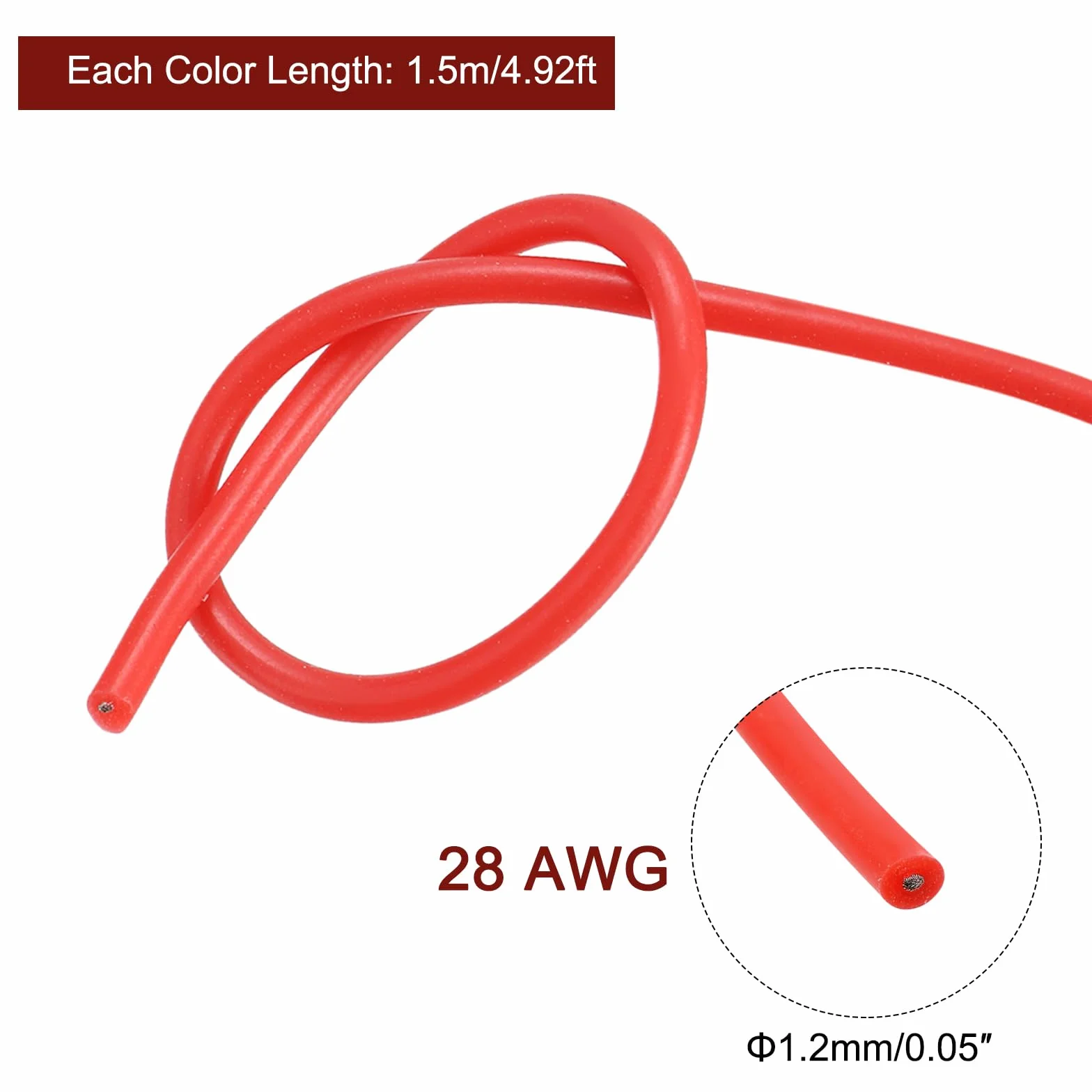sourcing map 28AWG przewód elektryczny kabel 1,5 metra drut litzowy silikonowy cynowany szpula drutu miedzianego każdy 0,08 mm² solidny przewód elektroniczny do DIY modeli RC lamp urządzeń