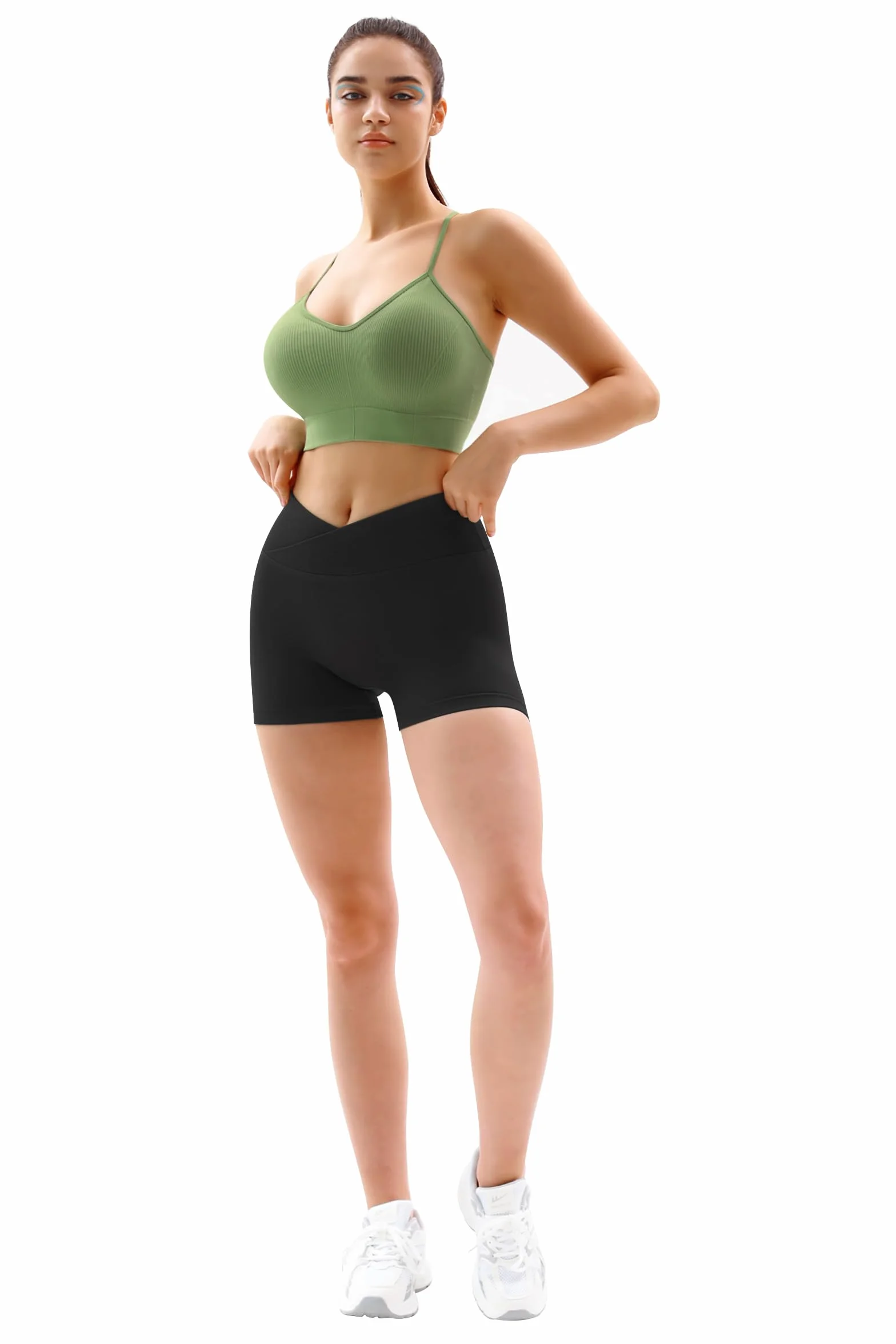 Vertvie Damskie spodenki gimnastyczne V Cross Stretch Push Up Joga szorty Booty Scrunch Fitness krótkie spodnie z wysokim stanem bezszwowe spodenki sportowe do treningu na pośladkach krótkie legginsy