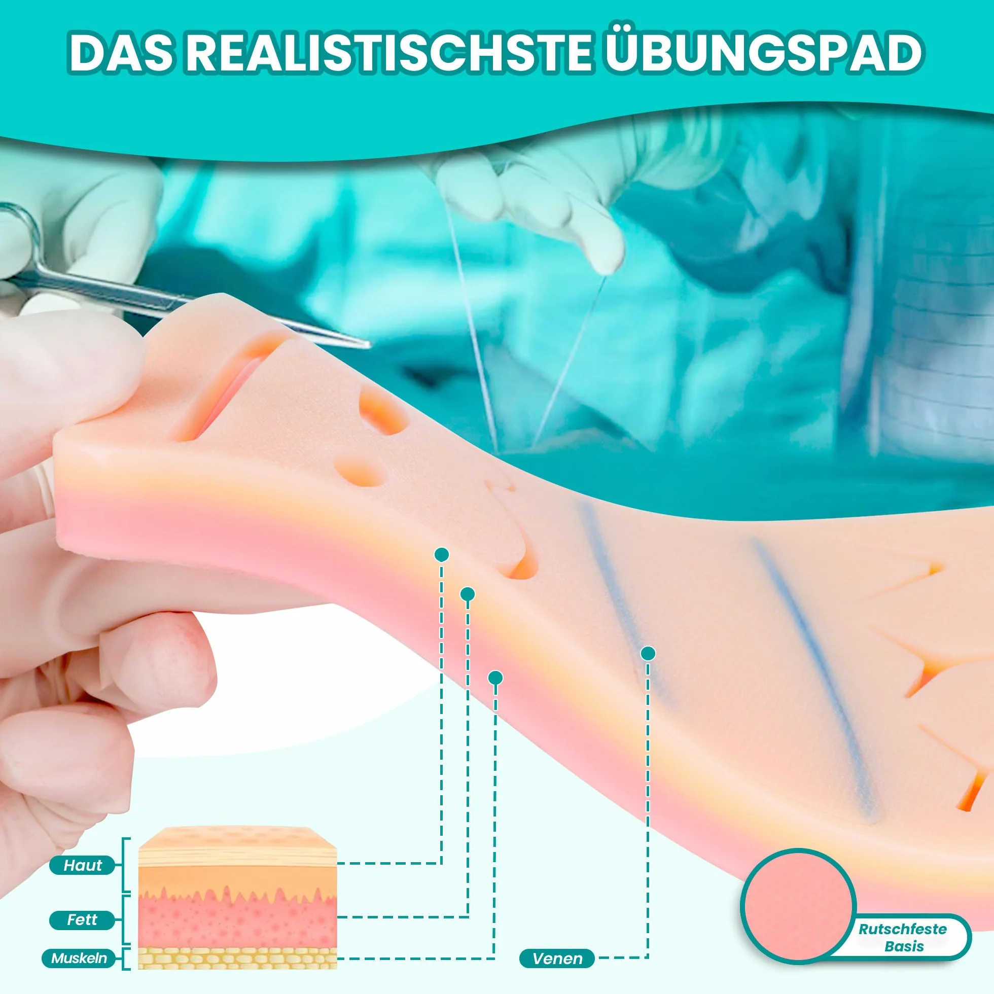 Zestaw do Ćwiczenia Szycia Chirurgicznego z Żyłami i Strefą Cięcia | Suture Practice Kit do Nauki Technik Szycia, Zestaw Medyczny, Narzędzia Chirurgiczne, Zestaw do Ćwiczeń Medycznych