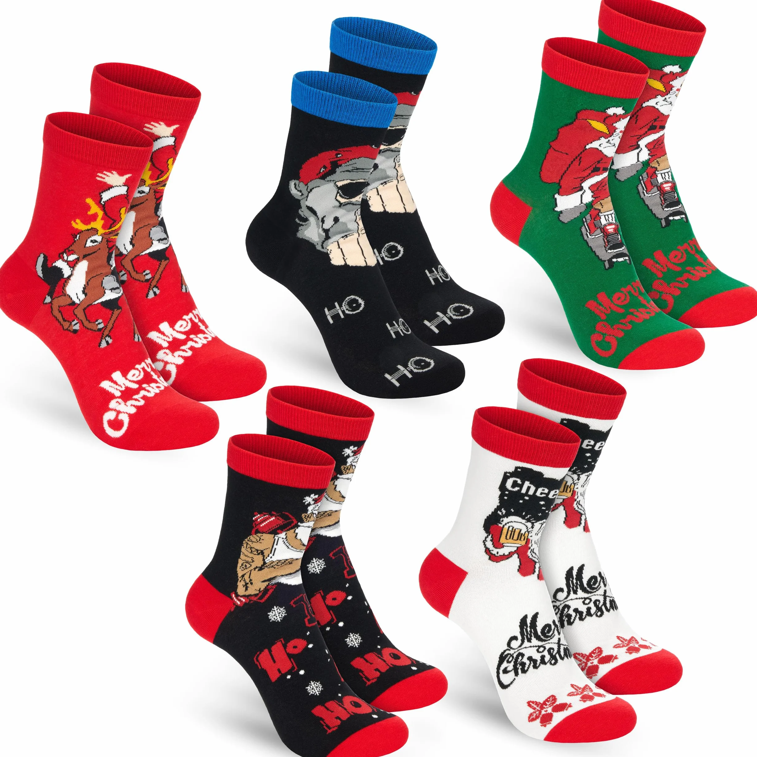 BRUBAKER 5 Par Skarpetek Świątecznych - Cool Santa - Kolorowe i Stylowe Skarpetki Bożonarodzeniowe dla Mężczyzn - Zabawny Zestaw Skarpet Męskich - Bawełniane Stopki z Mikołajem - Rozmiar 41-45