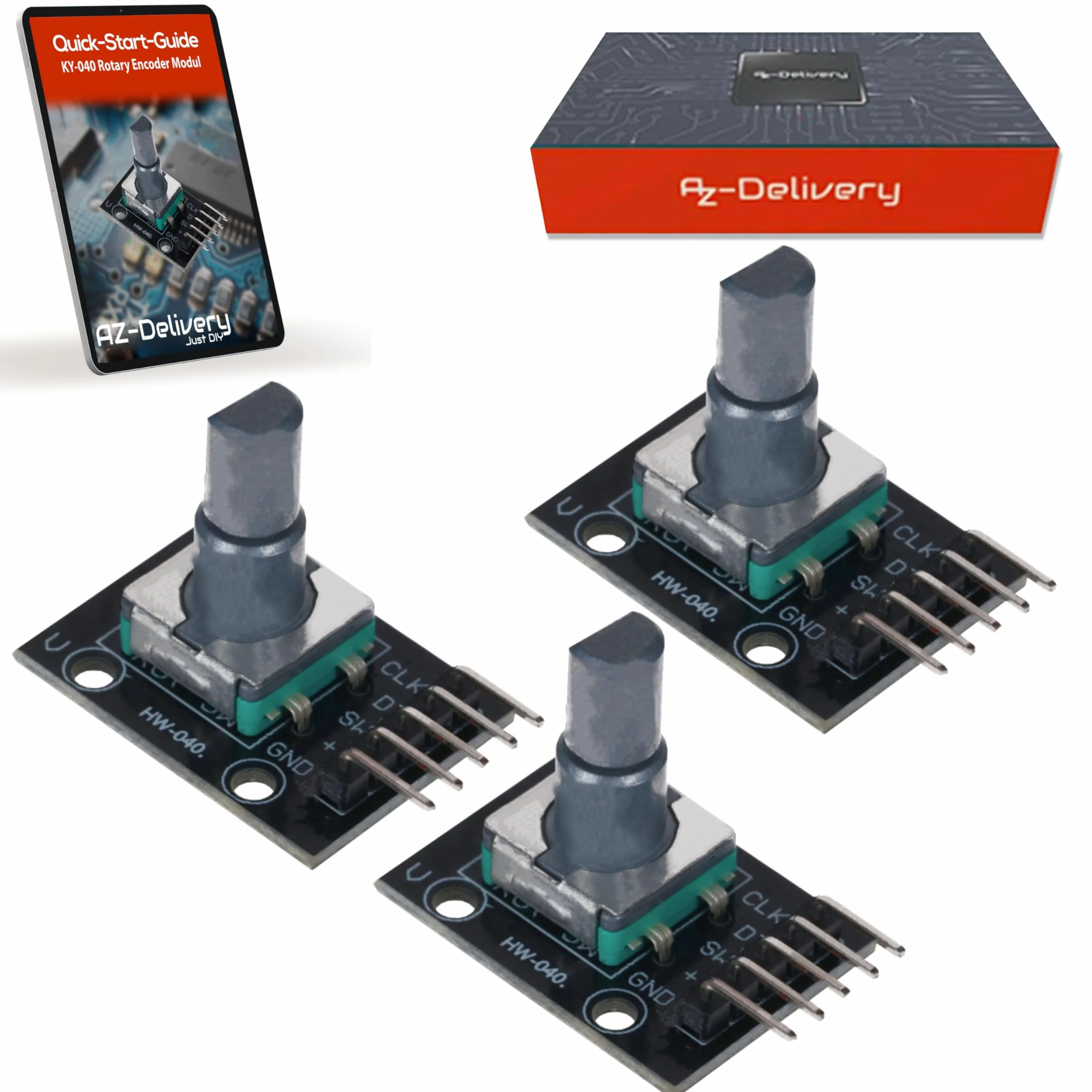 AZDelivery 3 x KY-040 Rotary Encoder Rotary Encoder Moduł, kompatybilny z Arduino i Raspberry Pi w tym E-Book!