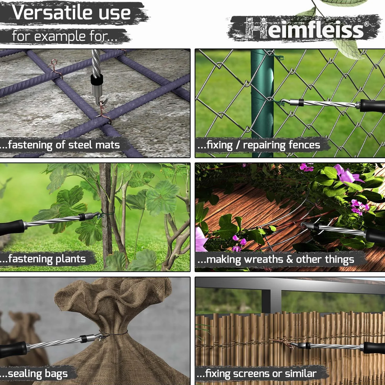 Heimfleiss® Drut rzymski zaizolowany w kolorze czarnym od 1,4 x 100 do 300 mm (1000 szt.) - nierdzewny drut do wiązania betonowego z Niemiec - drut oczkowy do zaciskania, szczypiec do drutów
