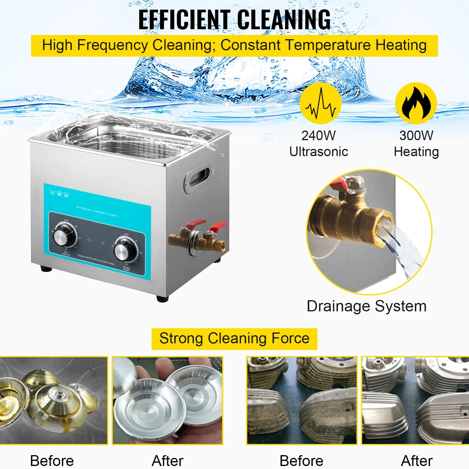 VEVOR Knob Control ultradźwiękowa myjka ultradźwiękowa, 10 l, 220 V, ultradźwiękowa myjka do biżuterii, ultradźwiękowa myjka ultradźwiękowa, do czyszczenia okularów, biżuterii