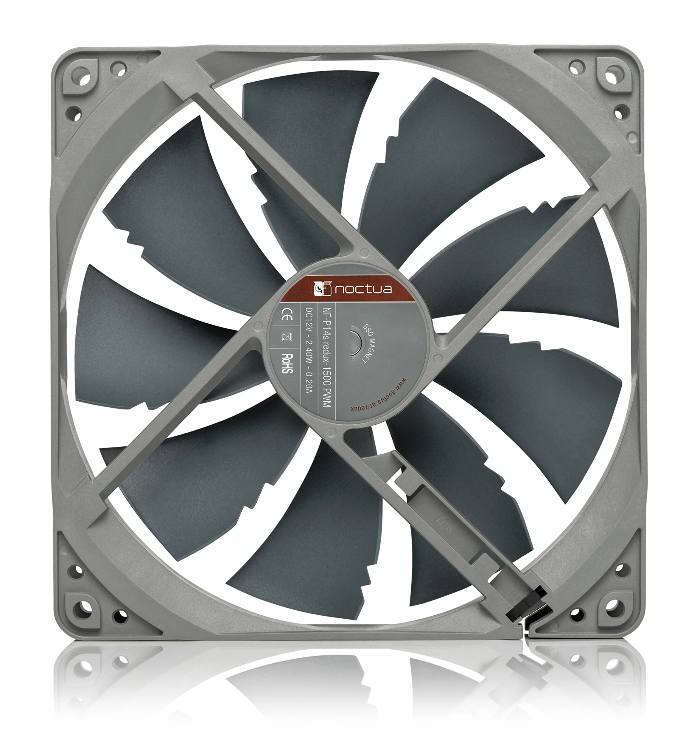 Noctua NF-P14s redux-1500 PWM, Wysokowydajny 4-Pinowy Wiatrak o Szybkości 1500 obr./min (140 mm, Szary)