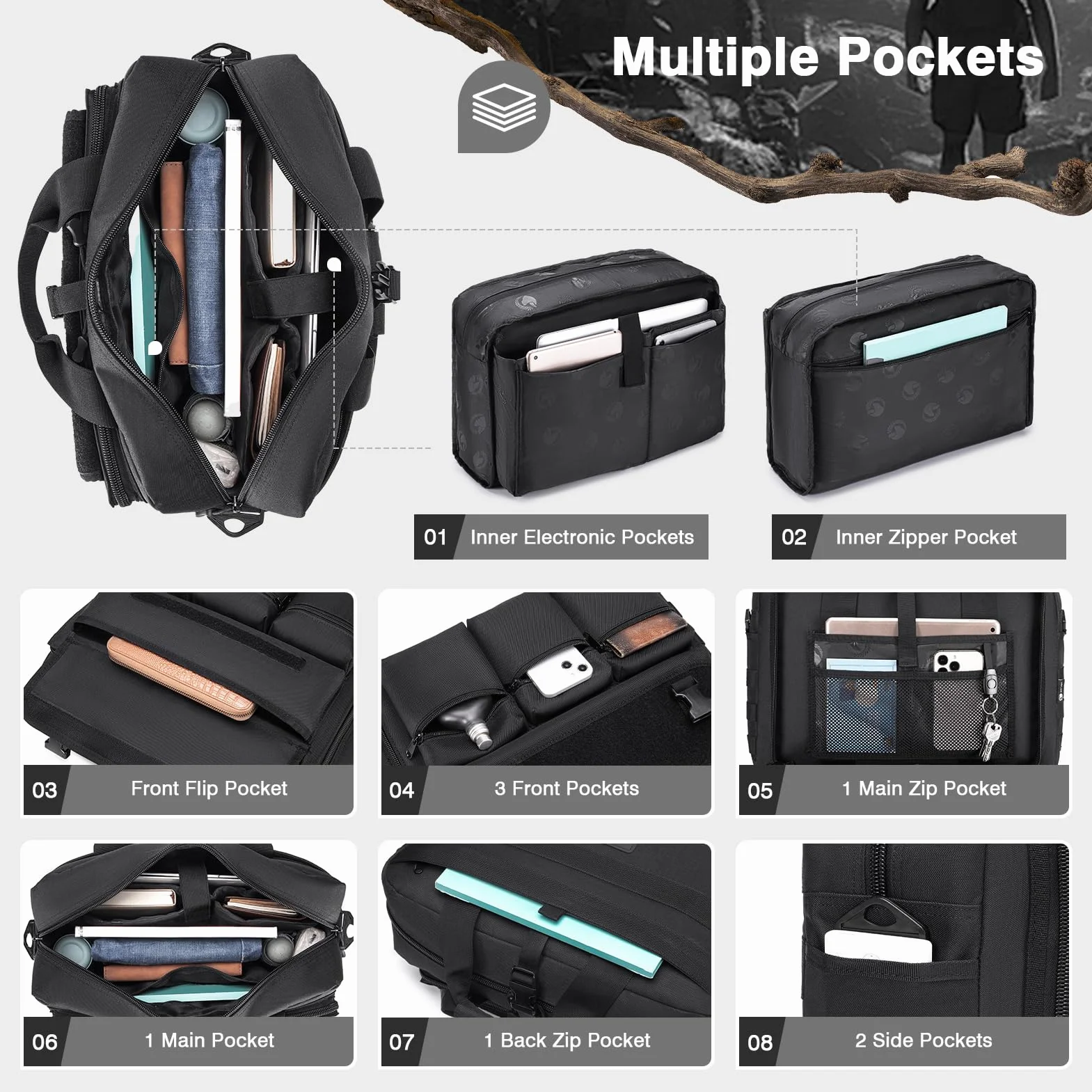 SPAHER Teczka Męska Torba na Laptopa 17,3 Cala Torba do Pracy Biznesowa Taktyczna Wodoodporny Komputer Biurowy Torba Wojskowa Męska Messenger Bag dla Mężczyzn z Regulowanym Paskiem