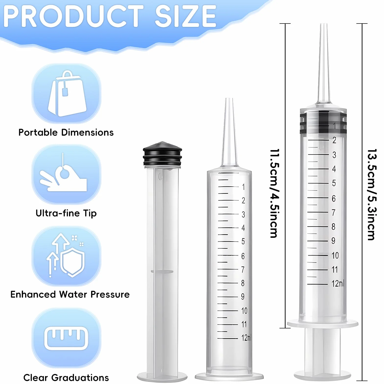 6 sztuk strzykawek do irygacji dentystycznych 12 ml, strzykawka ze strzykawką z bardzo cienką końcówką do pielęgnacji zębów, pielęgnacji zwierząt domowych, wypełniania klejem