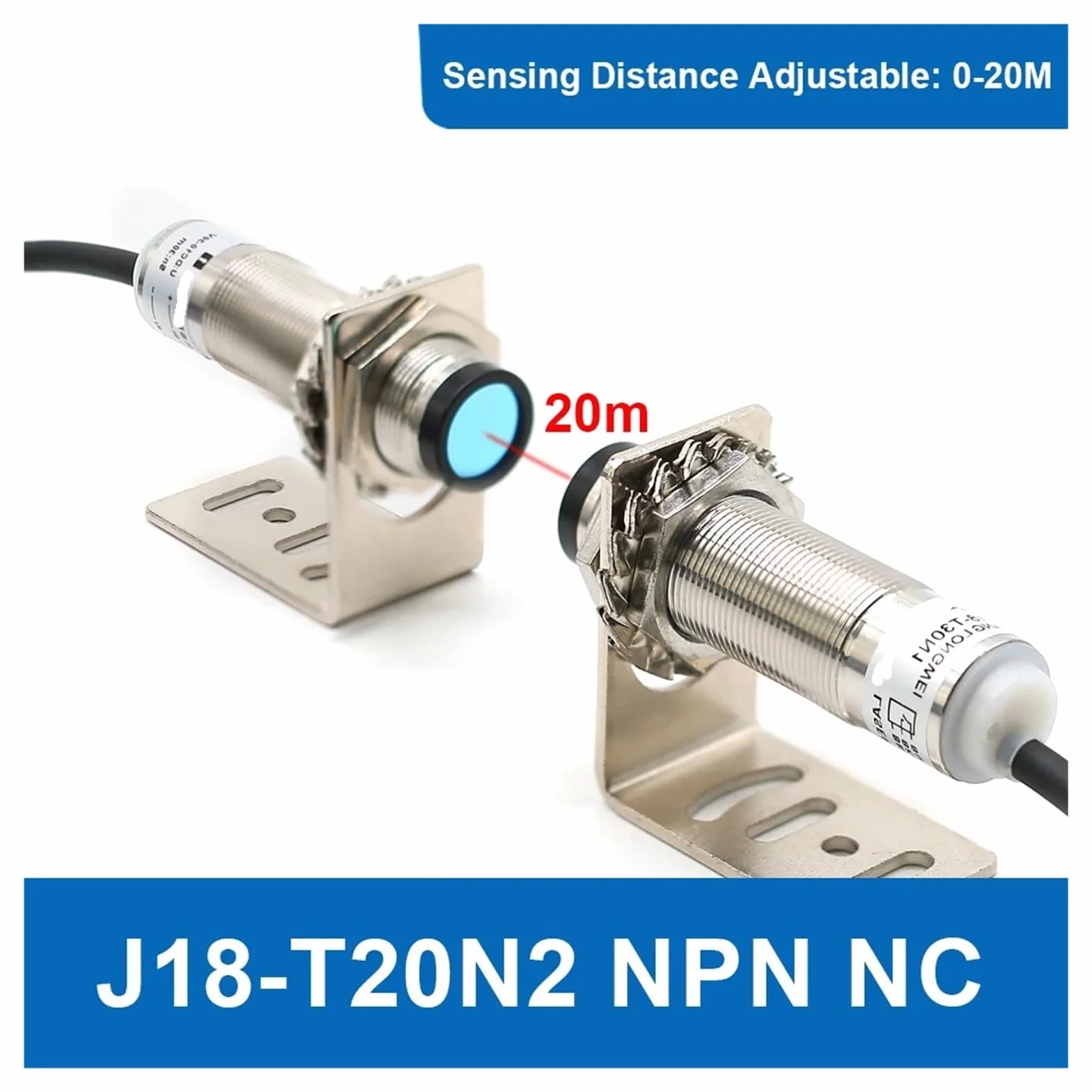 M18 Laser Sensor 0-20m Effectively Detecting Nonwovens Through Beam Photoelectric Proximity Switch J18-T(J18-T20N2 NPN NC)