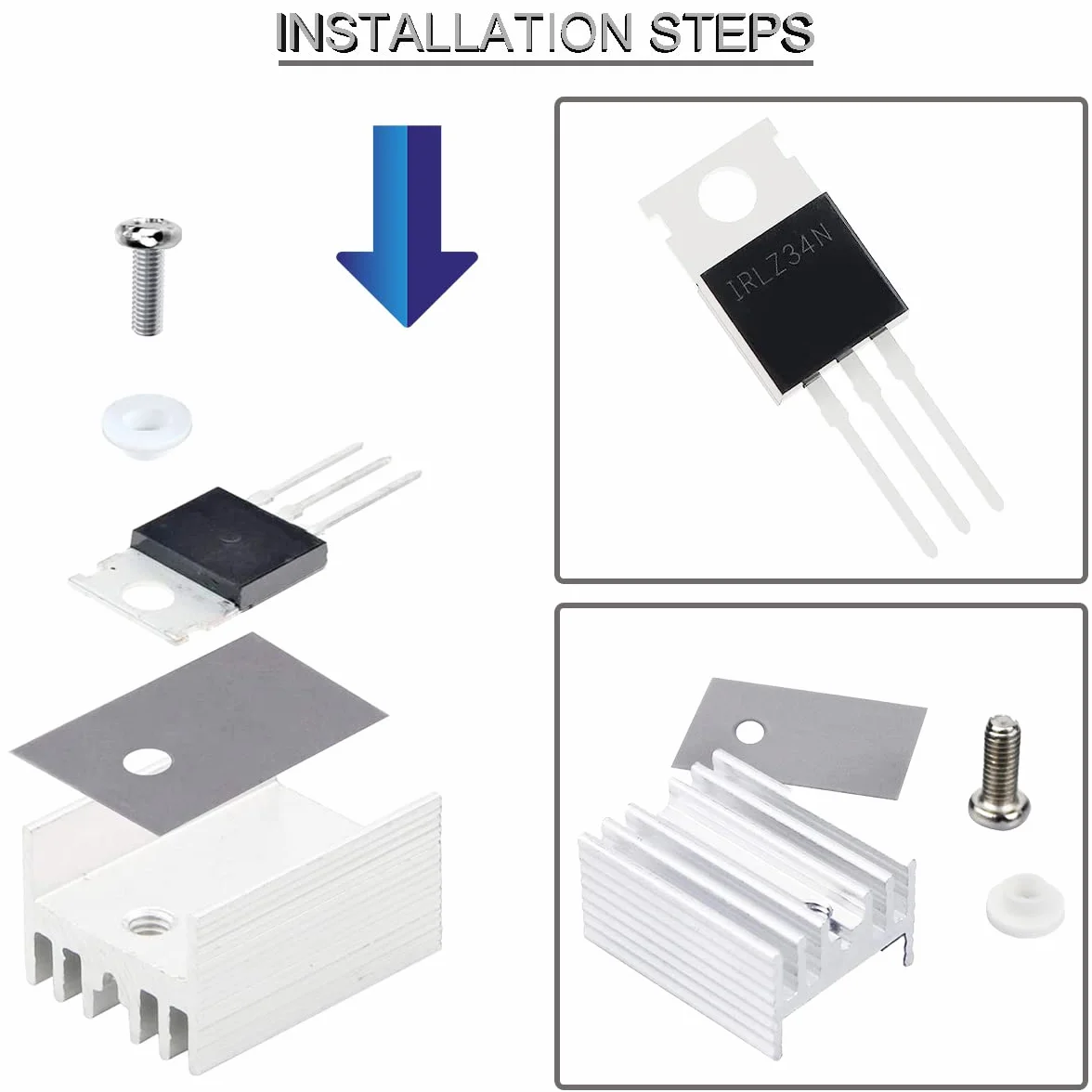 IRLZ34N Tranzystor Mosfet IRLZ34NPBF N-Channel TO-220AB 30A 55V 3Pin Prostownik tranzystorowy polowy, z podkładką śrubową z gumowym radiatorem Wkrętak silikonowy