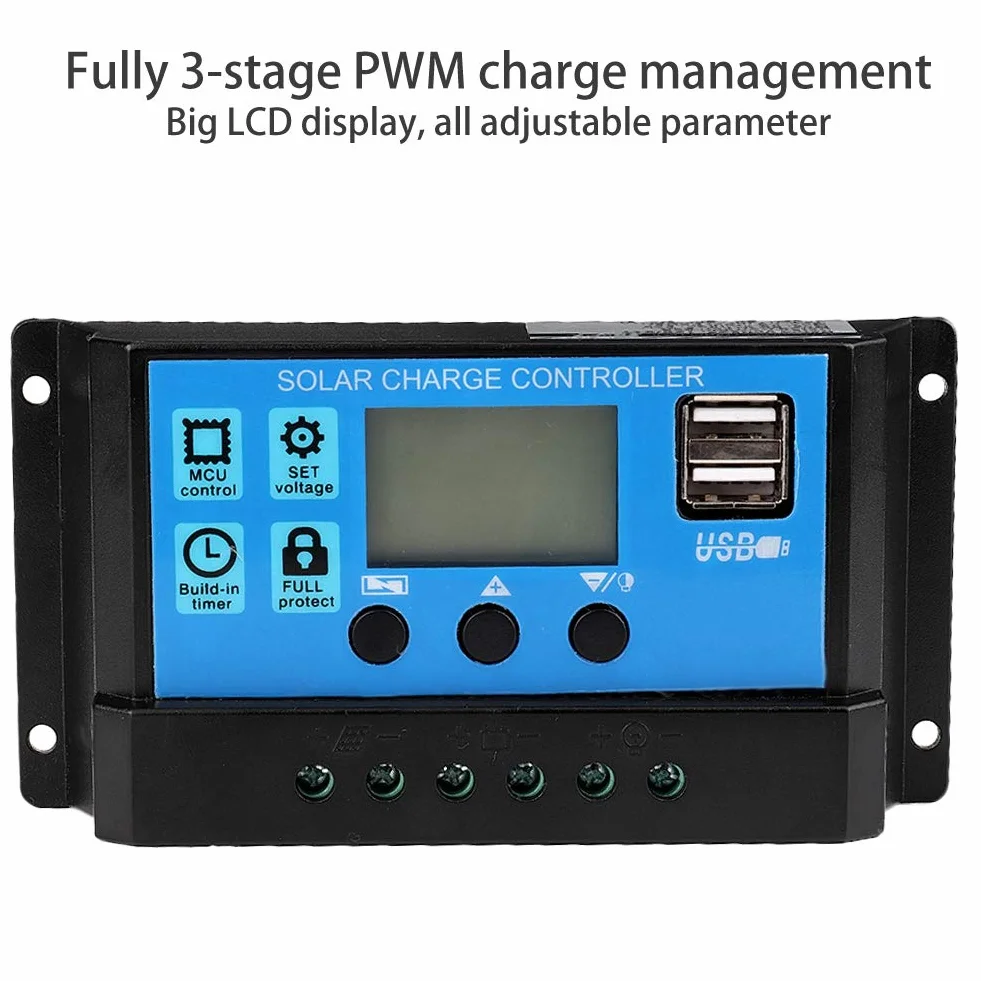 Kontroler ładowania solarnego, 60A/50A/40A/30A/20A/10A 12V 24V ABS automatyczny regulator ładowania słonecznego PWM (30A)