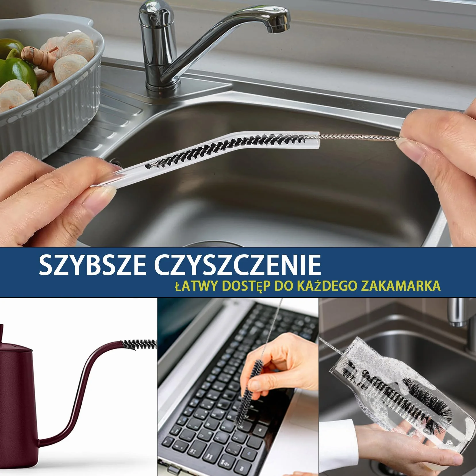 Szczotka Do Butelki, Zestaw 8 Nylonowych Szczotek Do Czyszczenia Słomek I Rurek Do Butelek O Wąskiej Szyjce, Butelek Dziecięcych, Słoików I Dzióbków Czajników (Czarny)