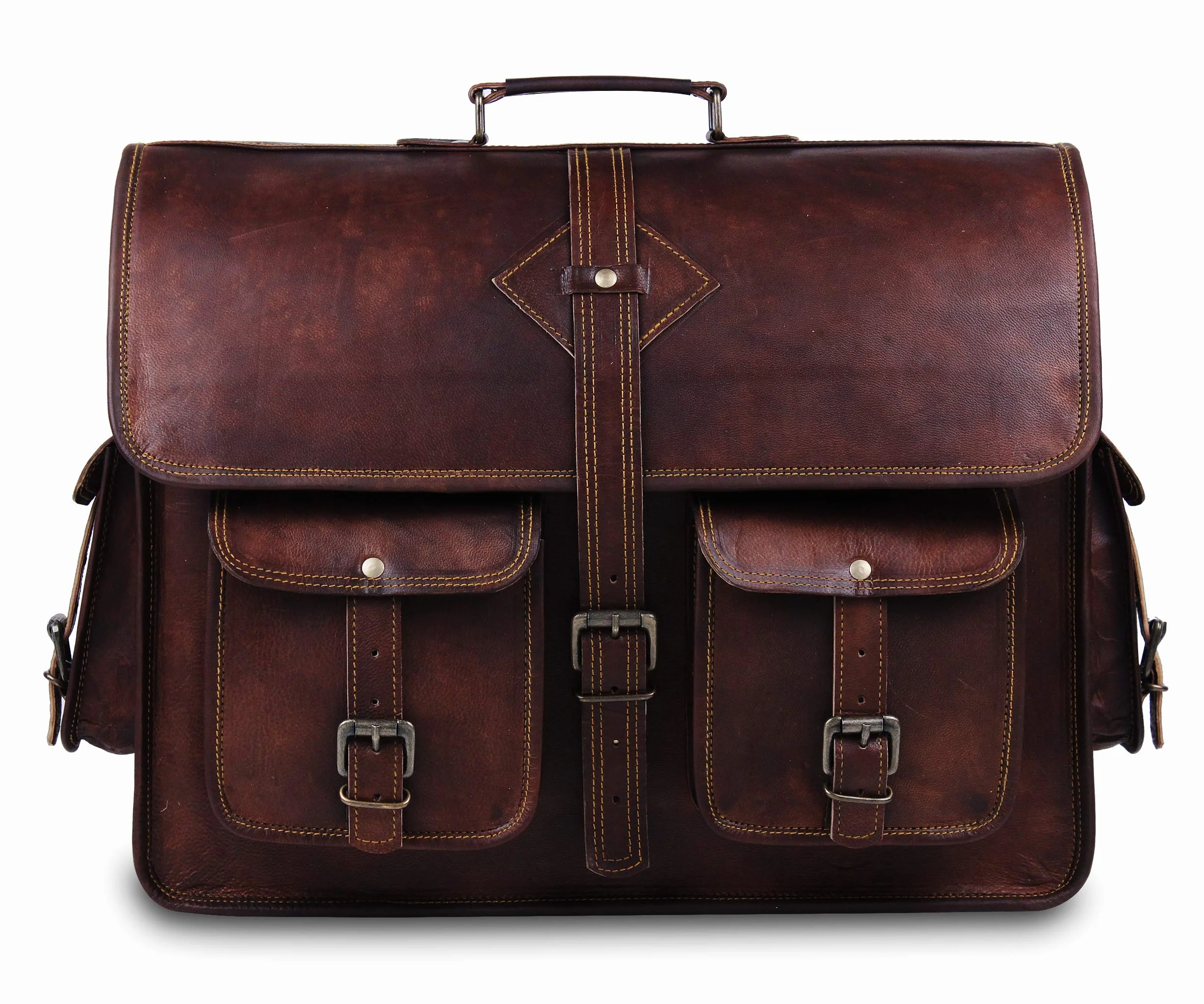 Skórzana torba Vintage Laptop 18 cali Męska Brązowa Aktówka