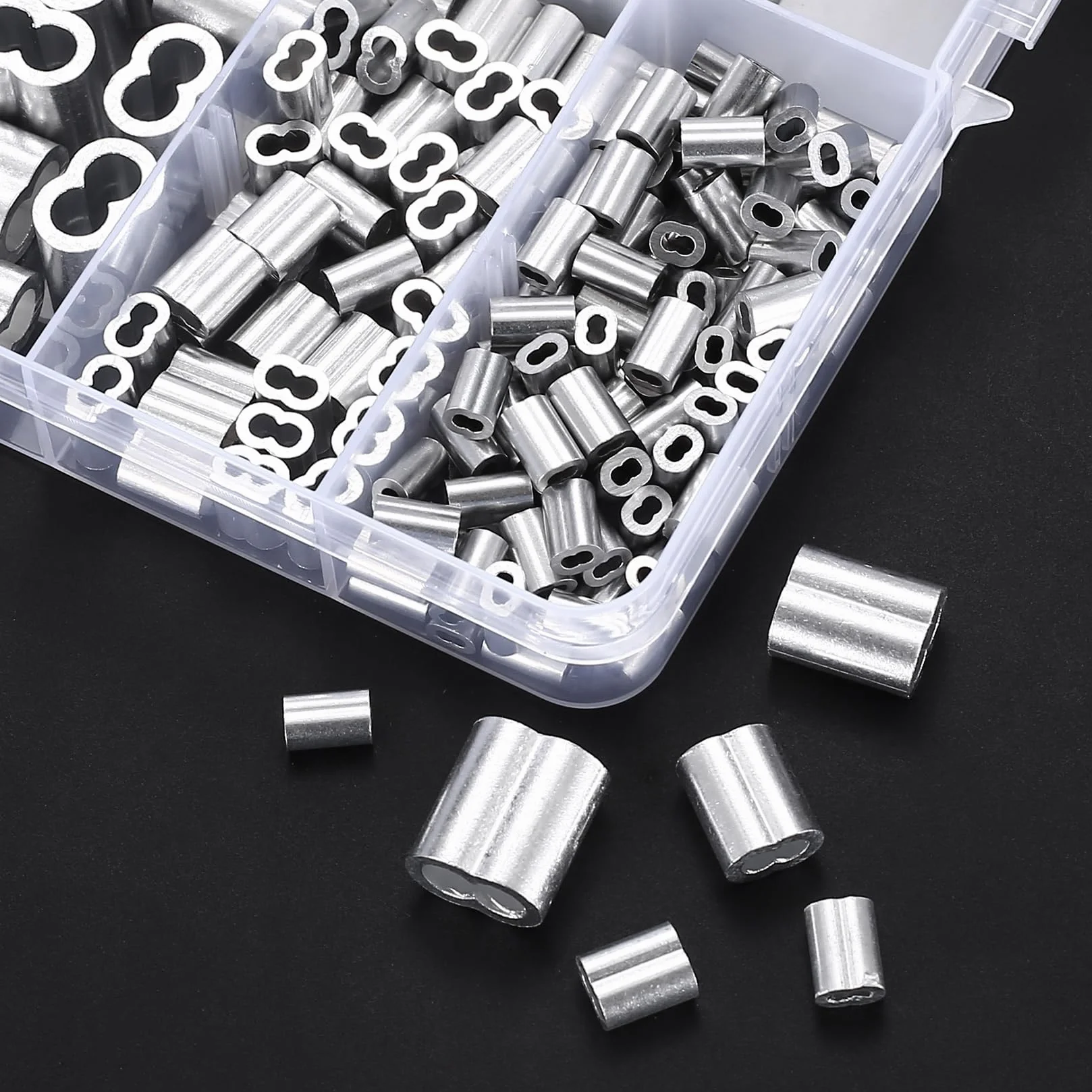 300 Zaciski linowe, Zaciski z obejmą z aluminium, Pętle zaciskowe, Zaciski prasowe, Podwójne tuleje do lin kablowych dla linki gumowej i ekspandera, M1.2/M1.5/M2/M2.5/M3/M4